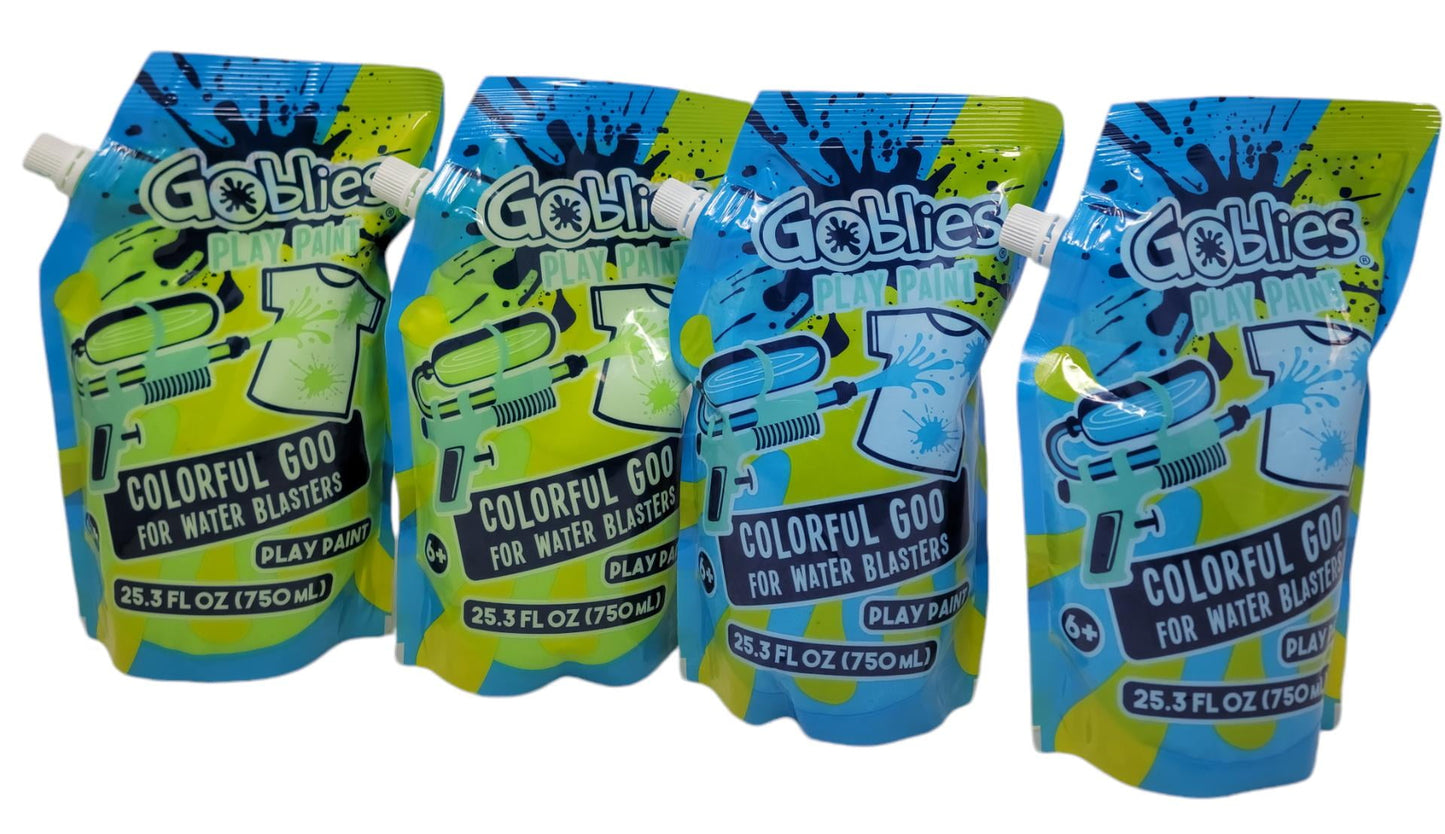 Goblies Play Paint Colorful Goo for Water Blasters - 4 Pack Variants 25.3 fl oz Each Bag