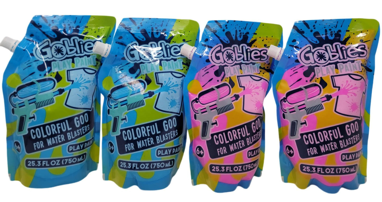 Goblies Play Paint Colorful Goo for Water Blasters - 4 Pack Variants 25.3 fl oz Each Bag