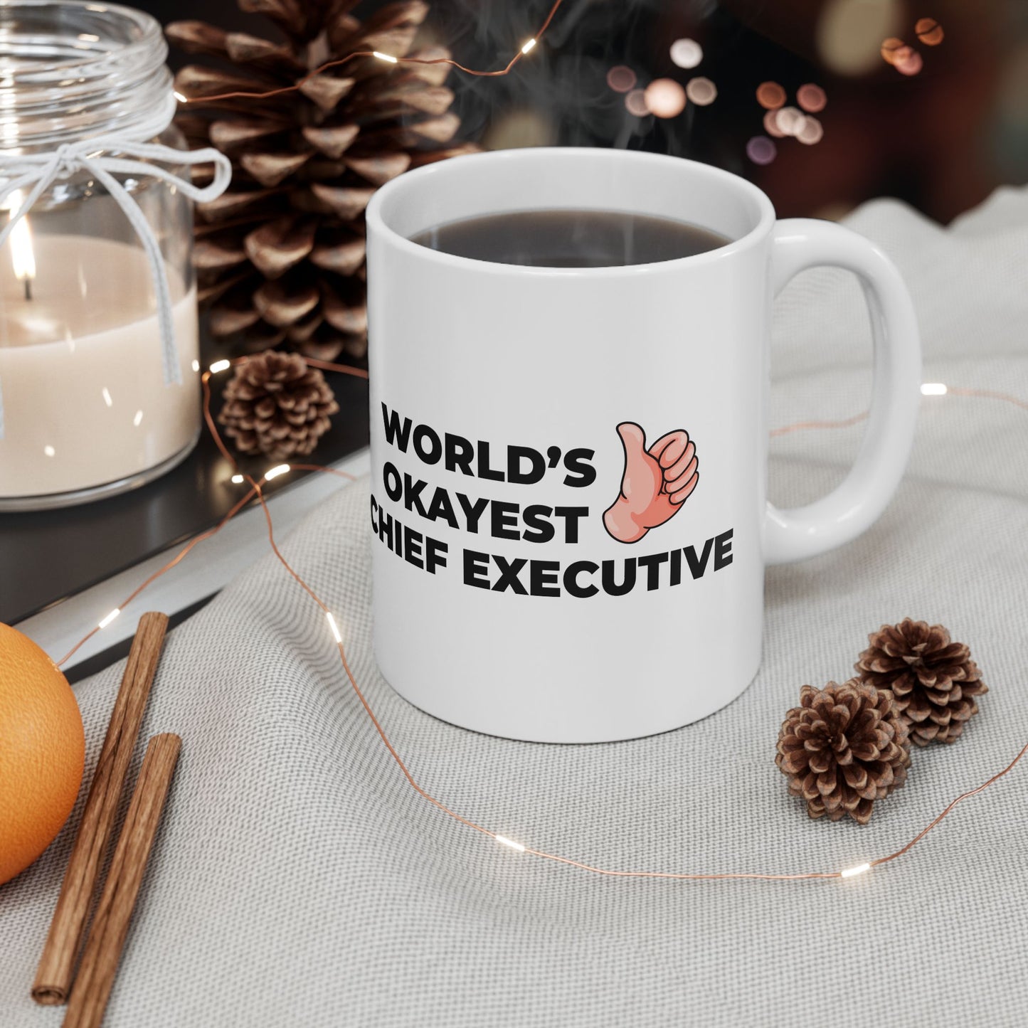 Taglines Gift Co. - World's Okayest Chief Executive 11 oz Ceramic Mug - Novelty Coffee Tea Cup
