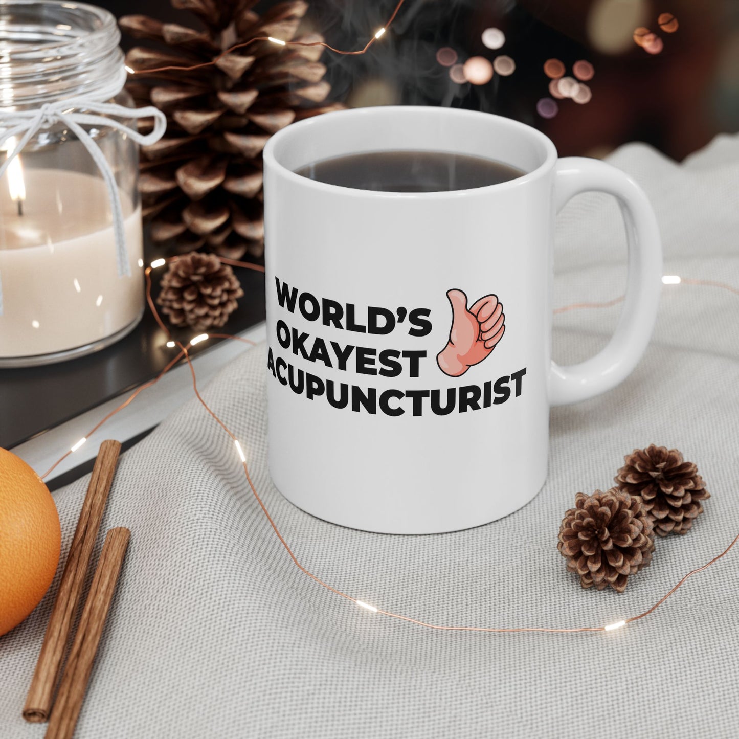 Taglines Gift Co. - World's Okayest Acupunturist Mug - 11 oz Ceramic Mug - Novelty Coffee Tea Cup