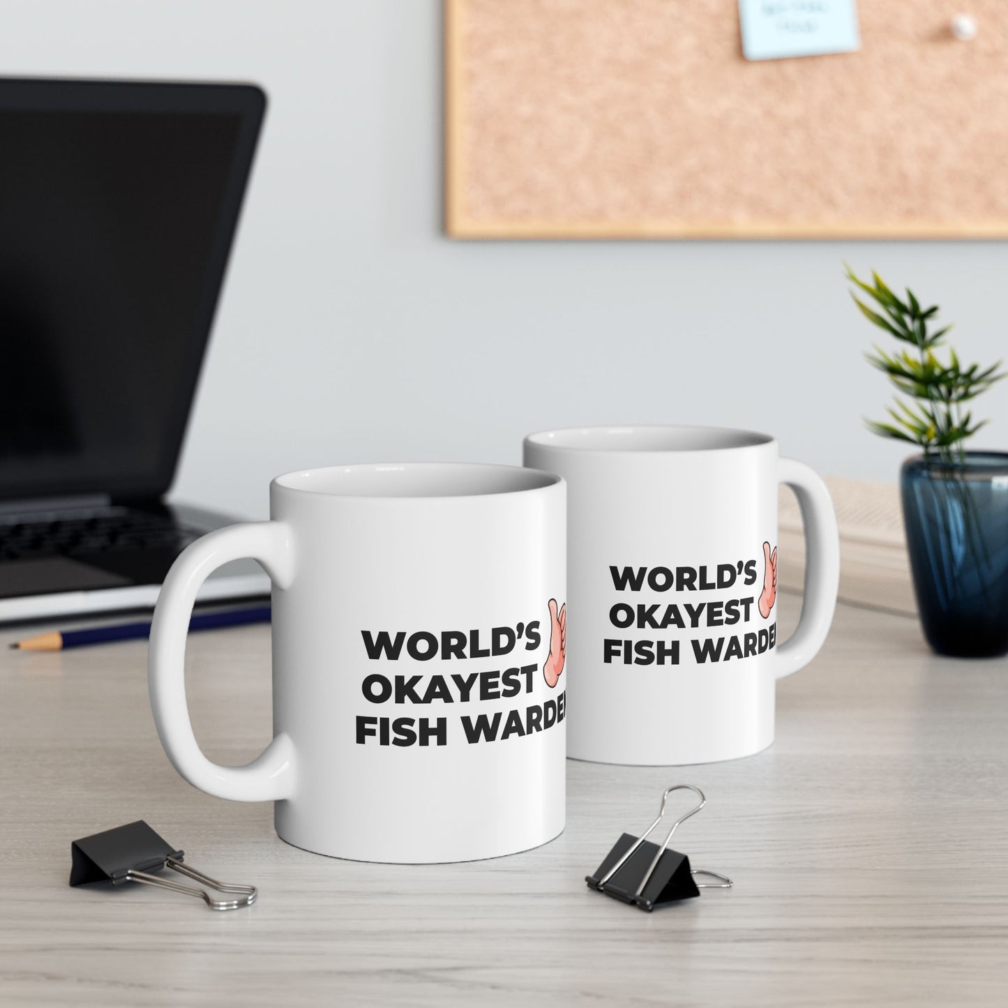 Taglines Gift Co. - World's Okayest Fish Warden 11 oz Ceramic Mug - Novelty Coffee Tea Cup