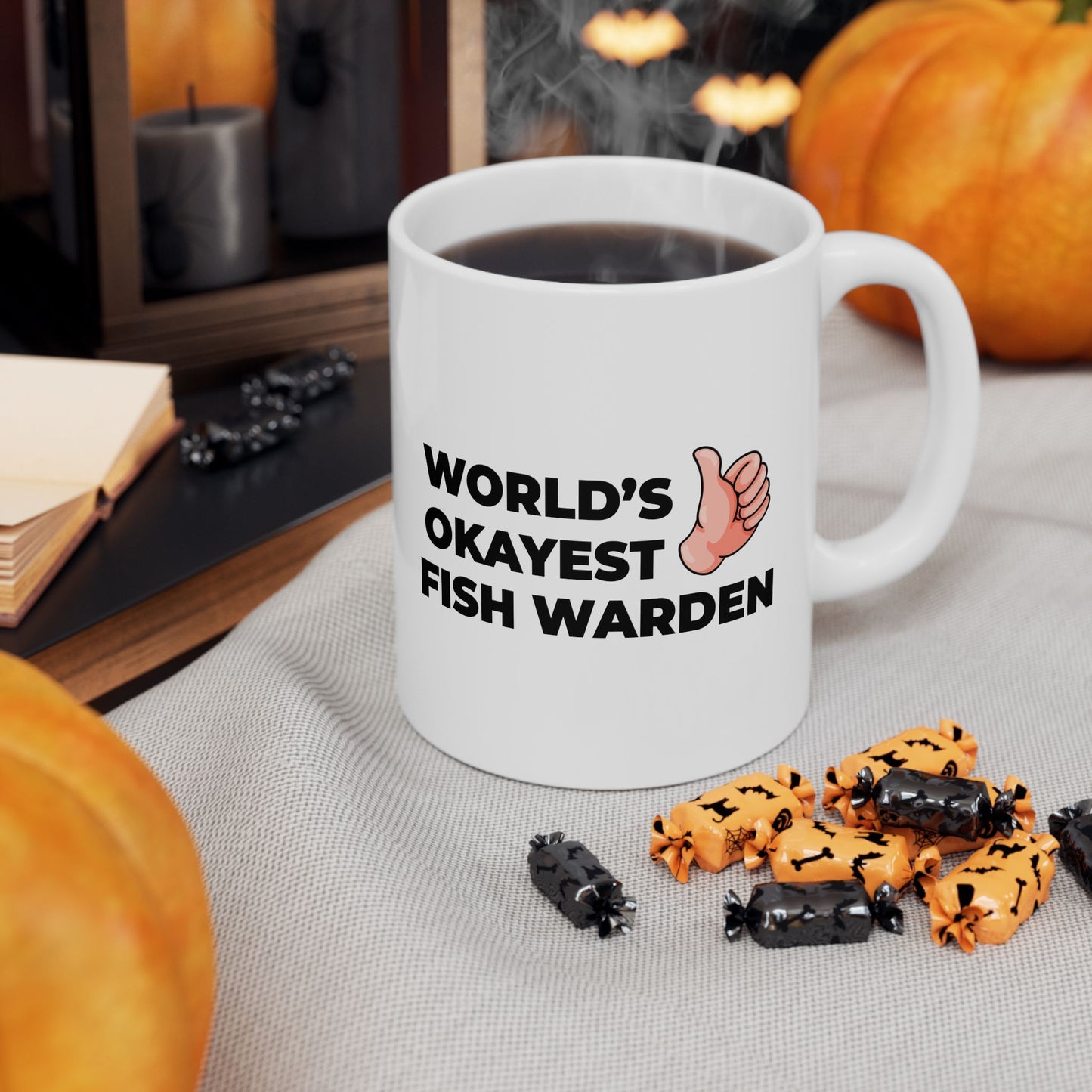 Taglines Gift Co. - World's Okayest Fish Warden 11 oz Ceramic Mug - Novelty Coffee Tea Cup