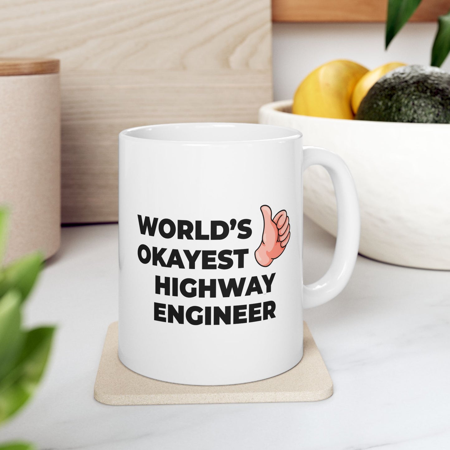 Taglines Gift Co. - World's Okayest Highway Engineer 11 oz Ceramic Mug - Novelty Coffee Tea Cup