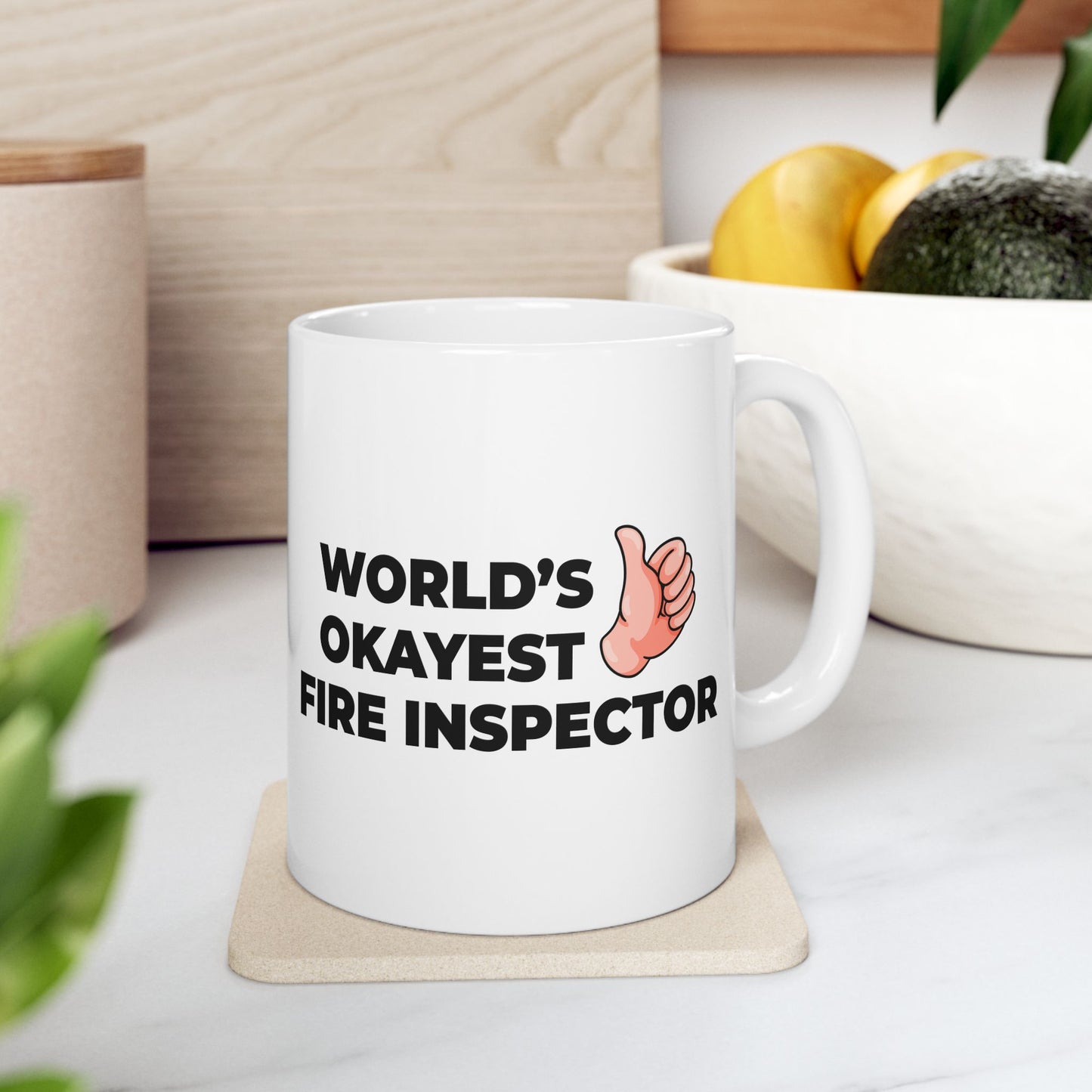 Taglines Gift Co. - World's Okayest Fire Inspector 11 oz Ceramic Mug - Novelty Coffee Tea Cup