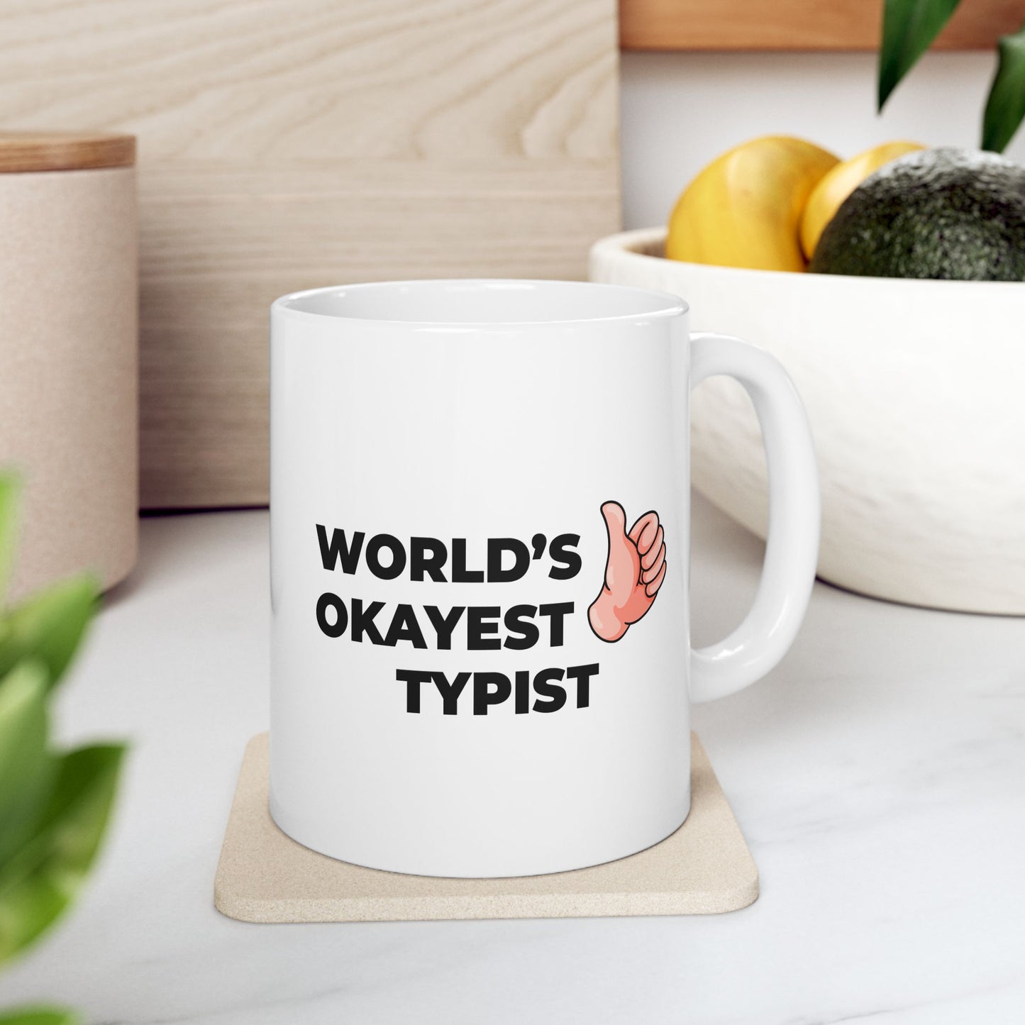 Taglines Gift Co. - World's Okayest Typist 11 oz Ceramic Mug Novelty Coffee Tea Cup