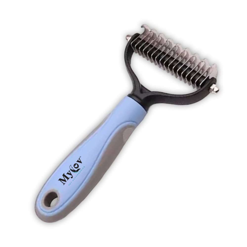 Mylov's Triple Function Pet Grooming Brush for Dematting, Detangling and Deshedding - Large(Blue)