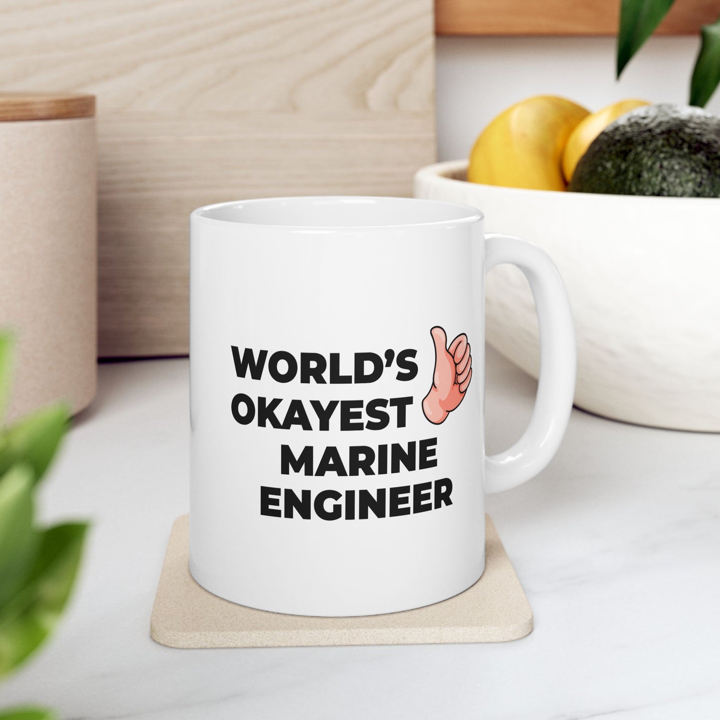 Taglines Gift Co. - World's Okayest Marine Engineer 11 oz Ceramic Mug Novelty Coffee Tea Cup