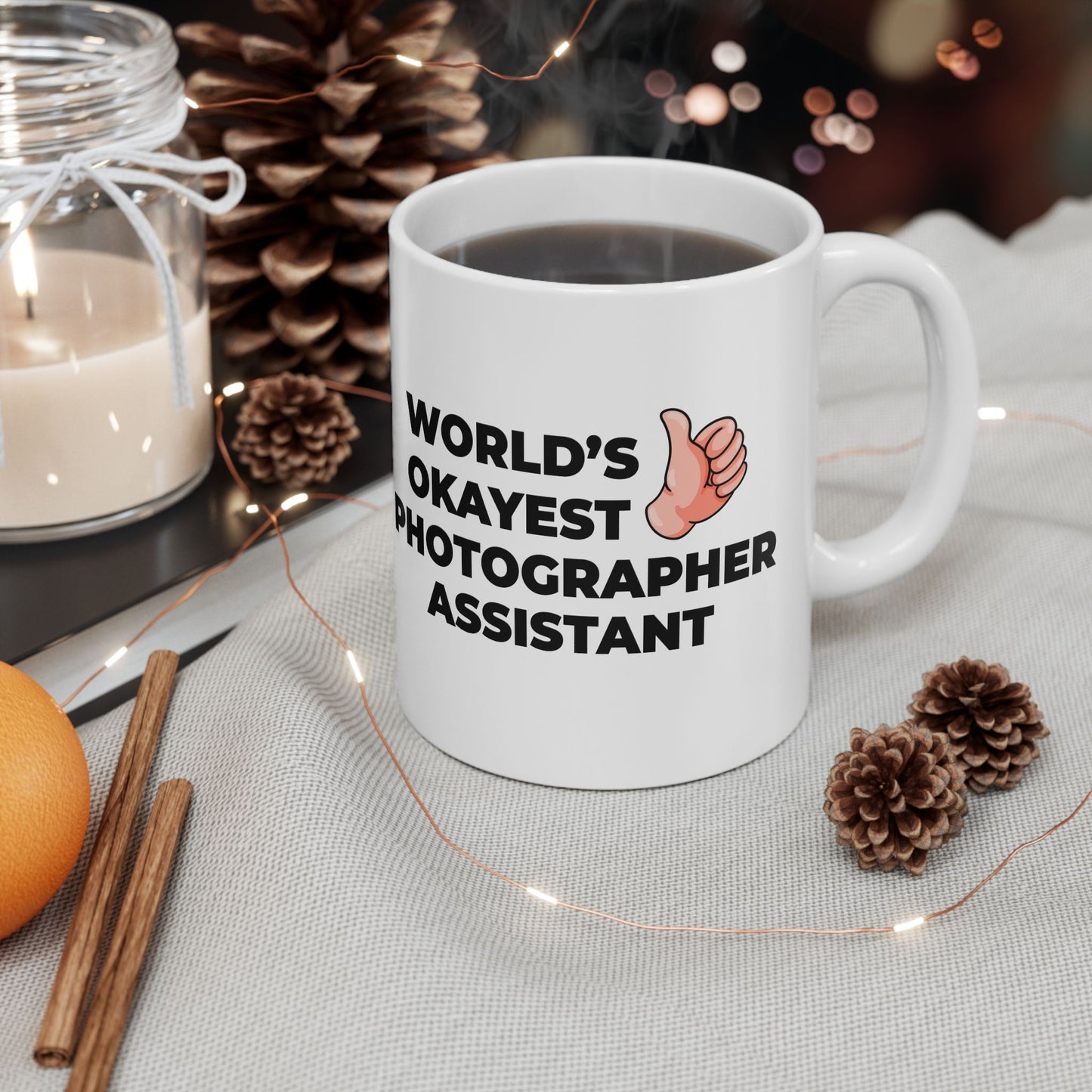 Taglines Gift Co. - World's Okayest Photographer Assistant 11 oz Ceramic Mug Novelty Coffee Tea Cup