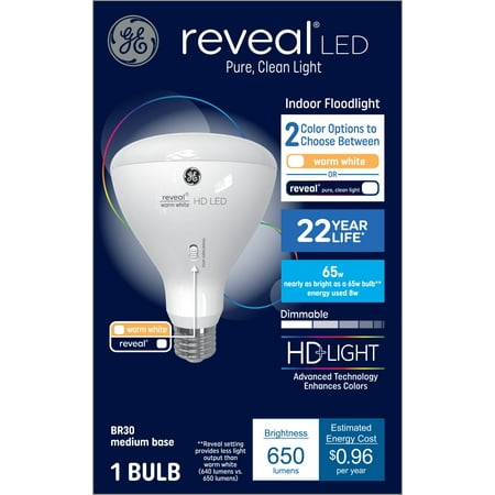 GE Color Select LED Indoor Floodlight, 8 Watt (65 Watt Equivalent) Reveal or Warm White Light, Medium Base, Dimmable (1 Pack)