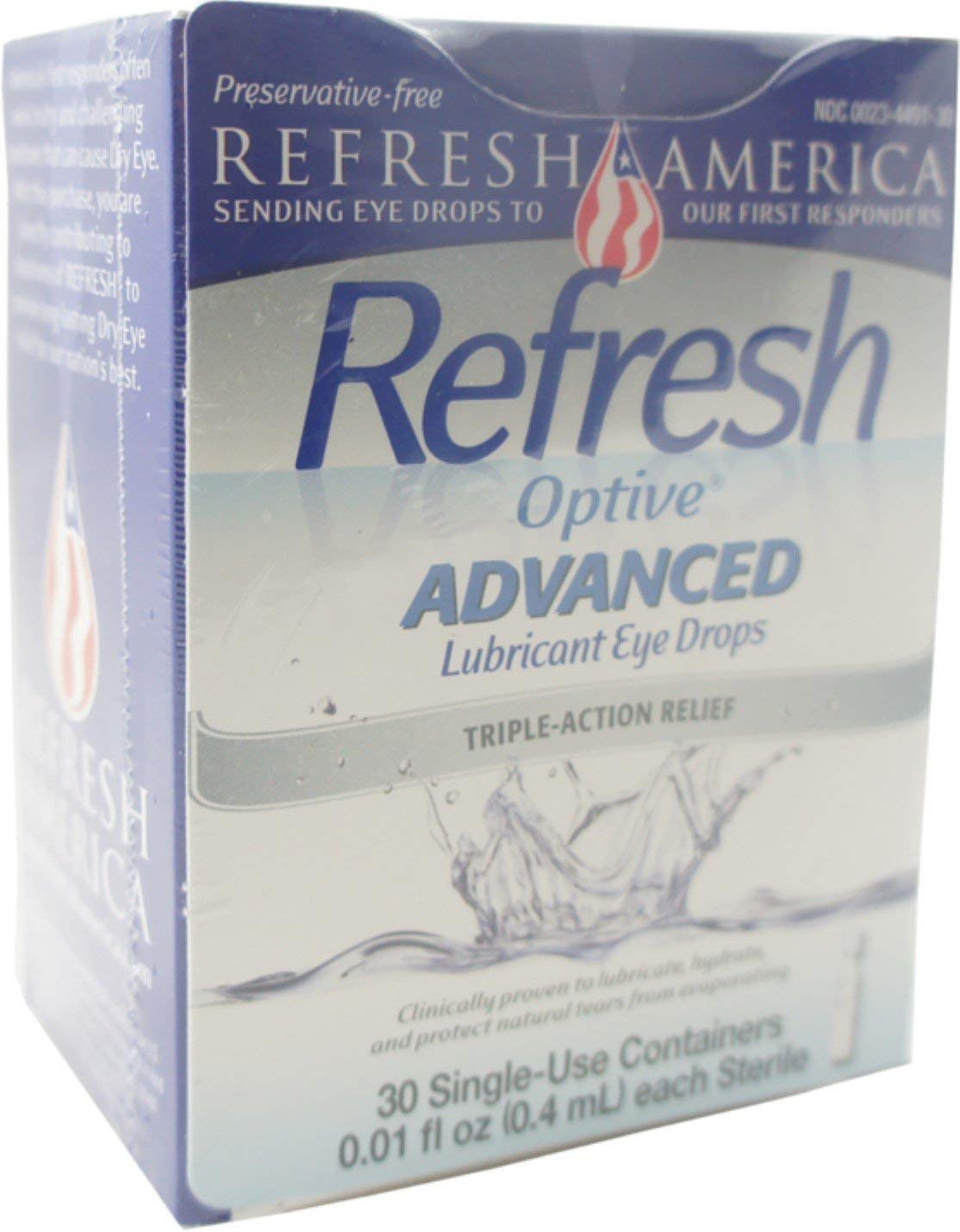 Refresh Optive Advanced Lubricant Eye Drops Preservative-Free Tears, 0.4 ml, 30 Count