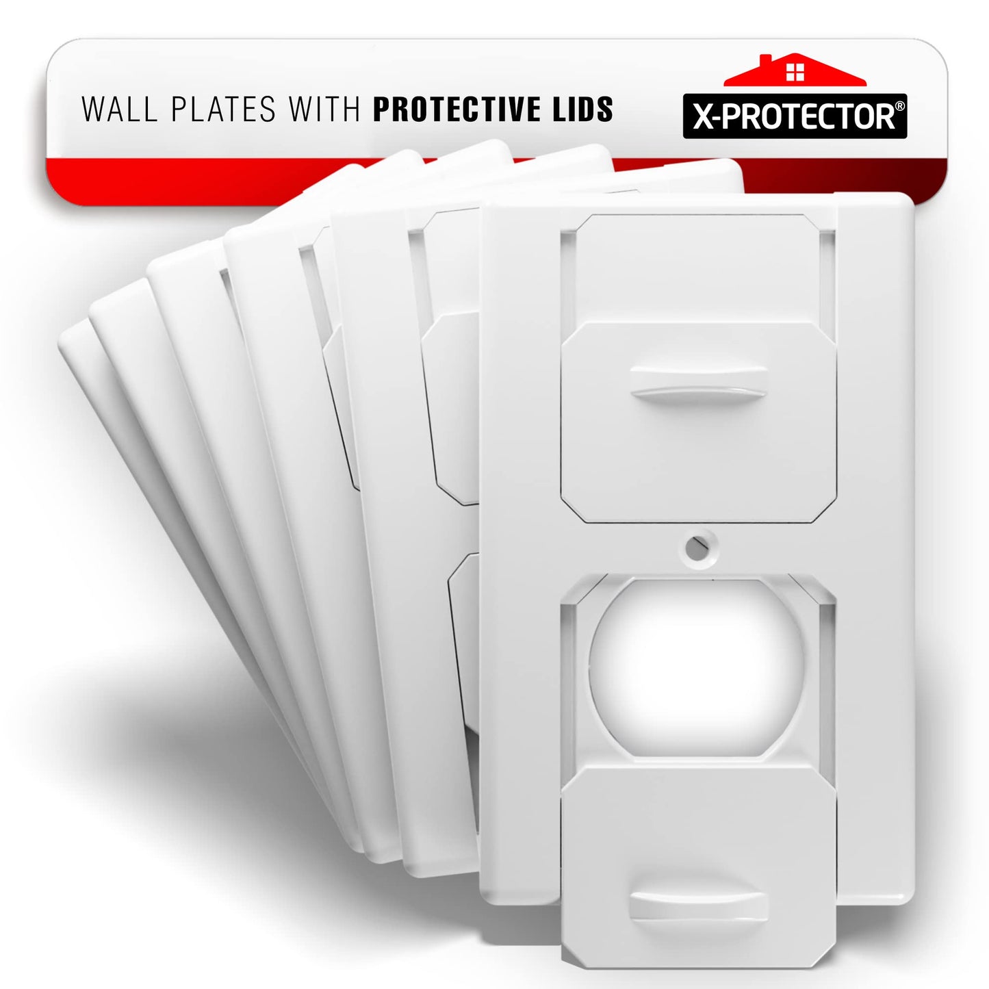 X-Protector Outlet Covers Wall Plate - Electrical Outlet Cover Plates with Protective Lids - Wall Plates with Open & Close Plug Covers for Electrical Outlets - Socket Covers for Outlets (6 PCS, White)