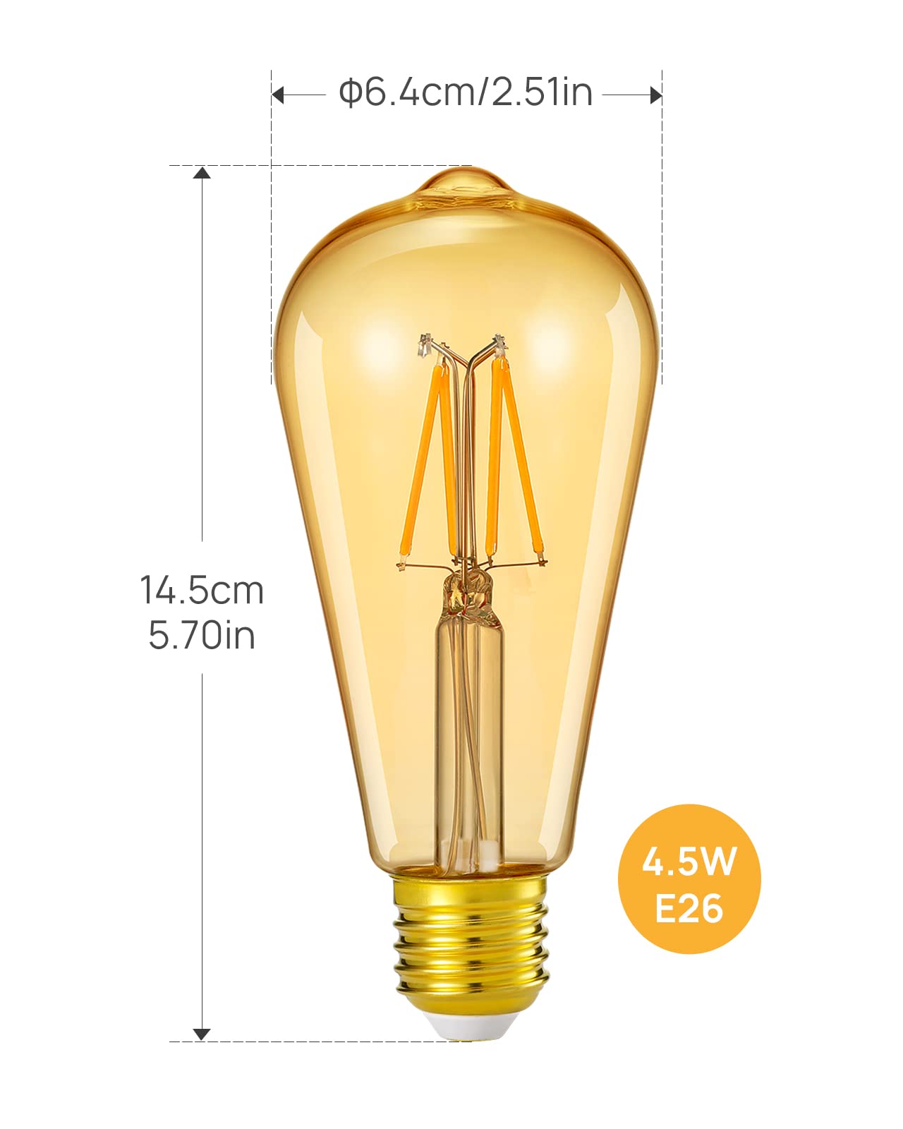 Linkind Smart Edison Bulbs, WiFi LED E26 Edison Bulbs, Dimmable ST19 Vintage Filament Light Bulb, 45W Equivalent, 2200K Soft White, 350lm, Compatible with Alexa, Google Home, No Hub Required, 4 Pack