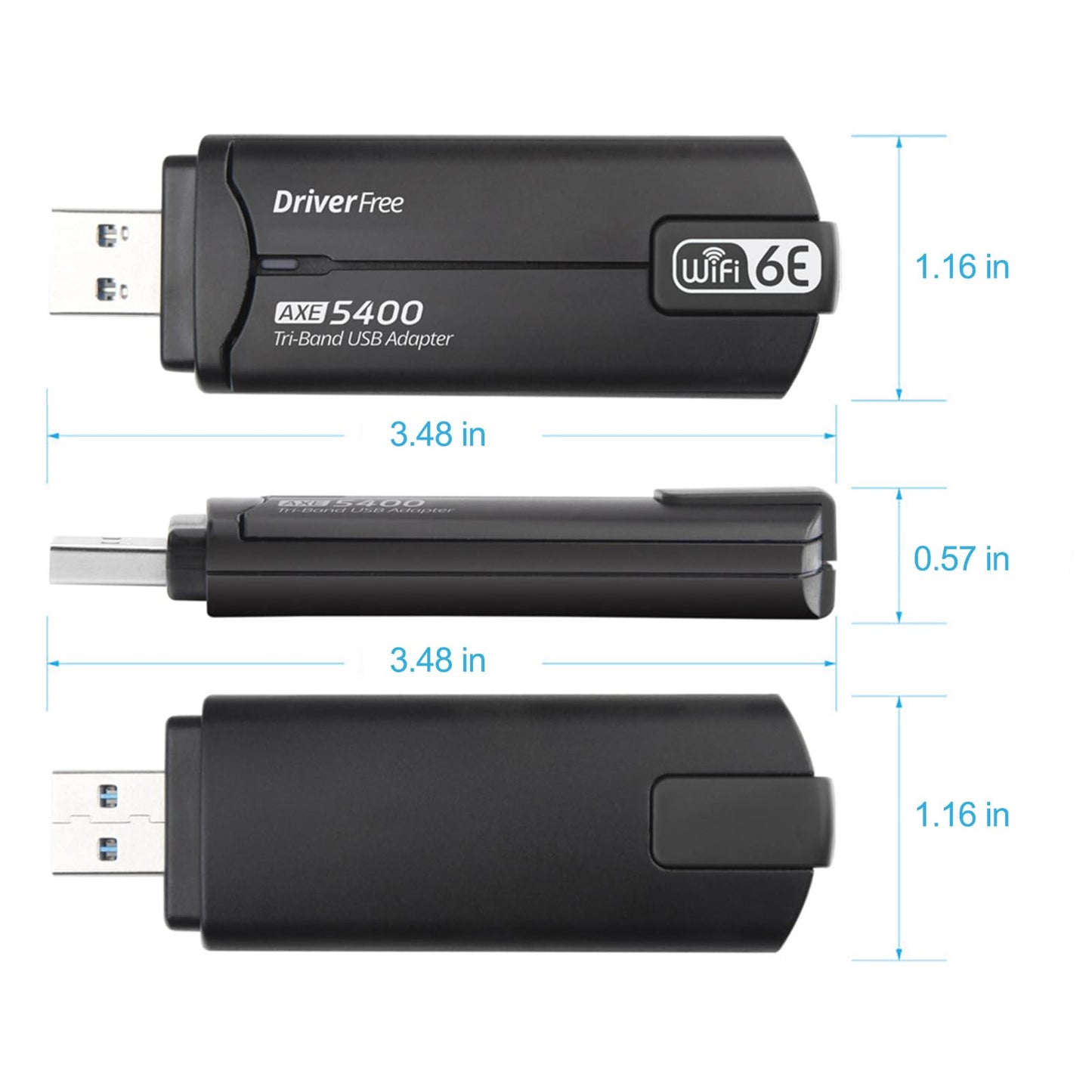 USB WiFi 6E Adapter,AX5400Mbps Tri Band 2.4GHz/ 5GHz/6GHz Wireless Network Adapter for PC,USB 3.0,Supports Windows 10/11, Black, WD-AXE5400F