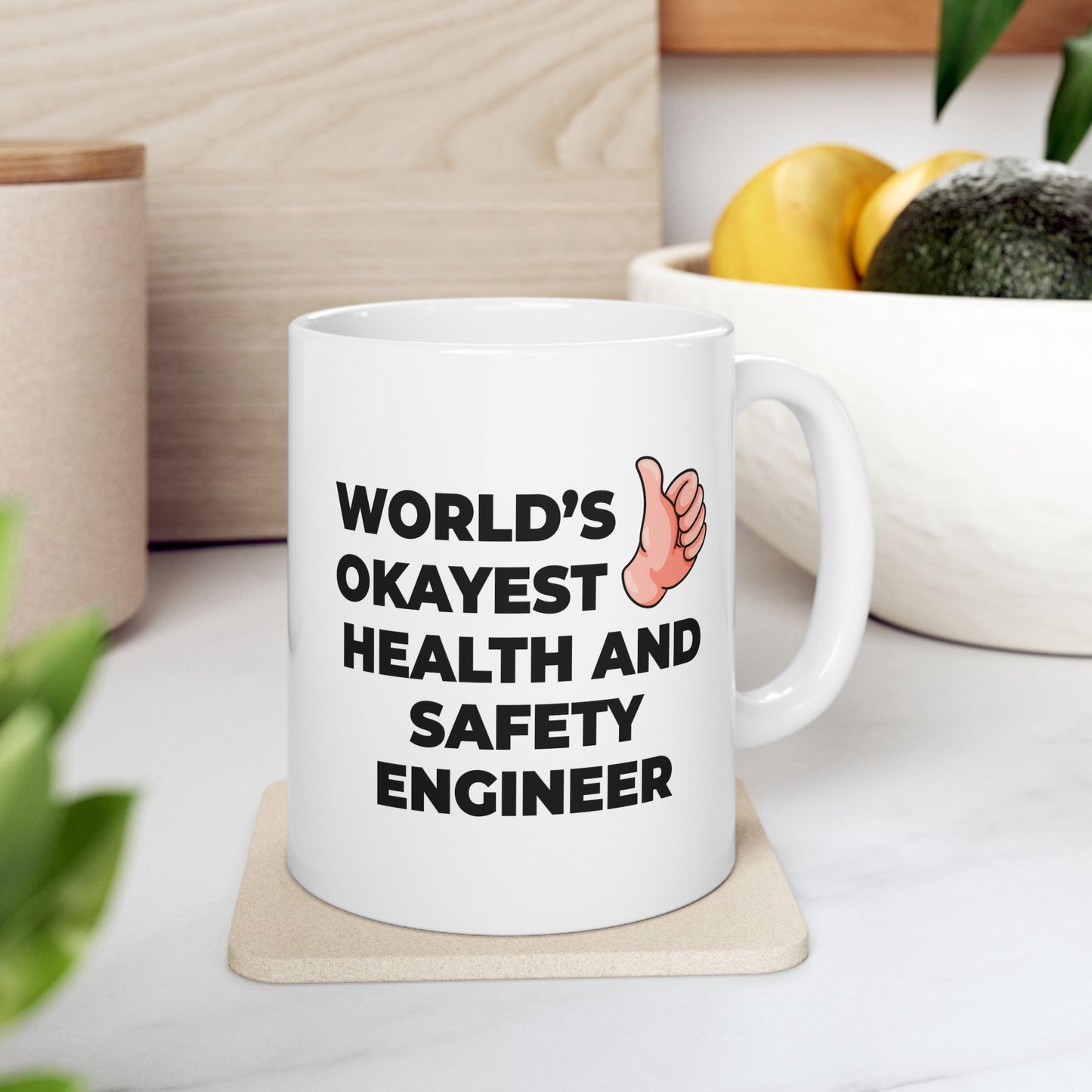 Taglines Gift Co. World's Okayest Health And Safety Engineer 11 oz Ceramic Mug - Novelty Coffee Tea Cup