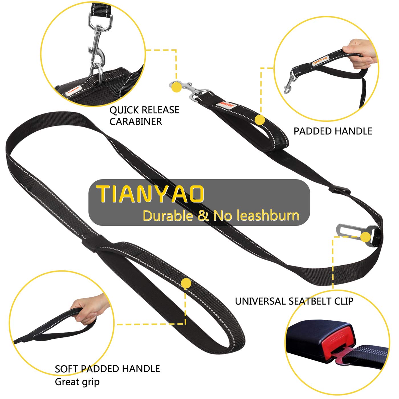 TIANYAO Dog Harness No-Pull Dog Vest Set Reflective Adjustable Oxford Material Pet Harness for Medium Large Dogs with Leash and Collar (Large(Chest:25-35"), Yellow)