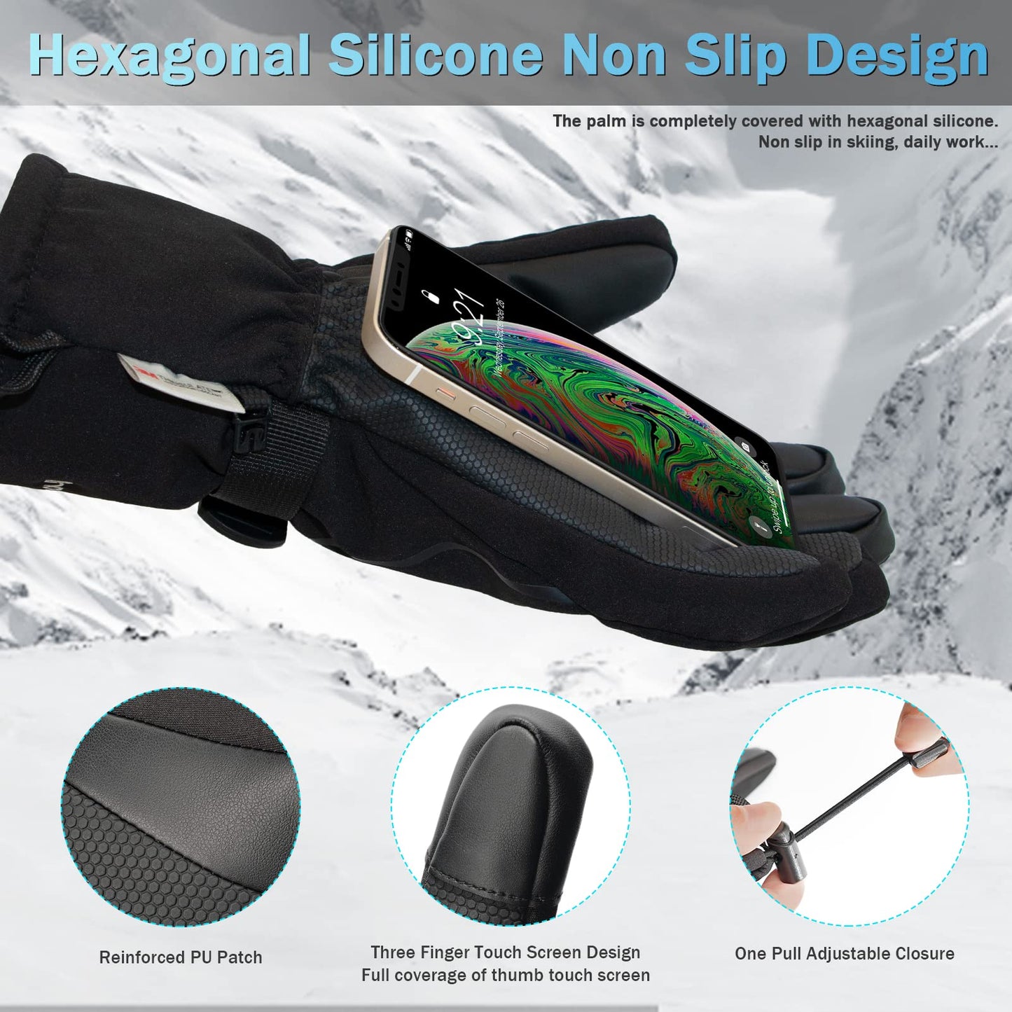 Ski Gloves Man Winter Warm Touchscreen Snow Cold Weather Skiing Snowboarding Women Breathable Waterproof Windproof Snowboard Glove Wrist Leashes