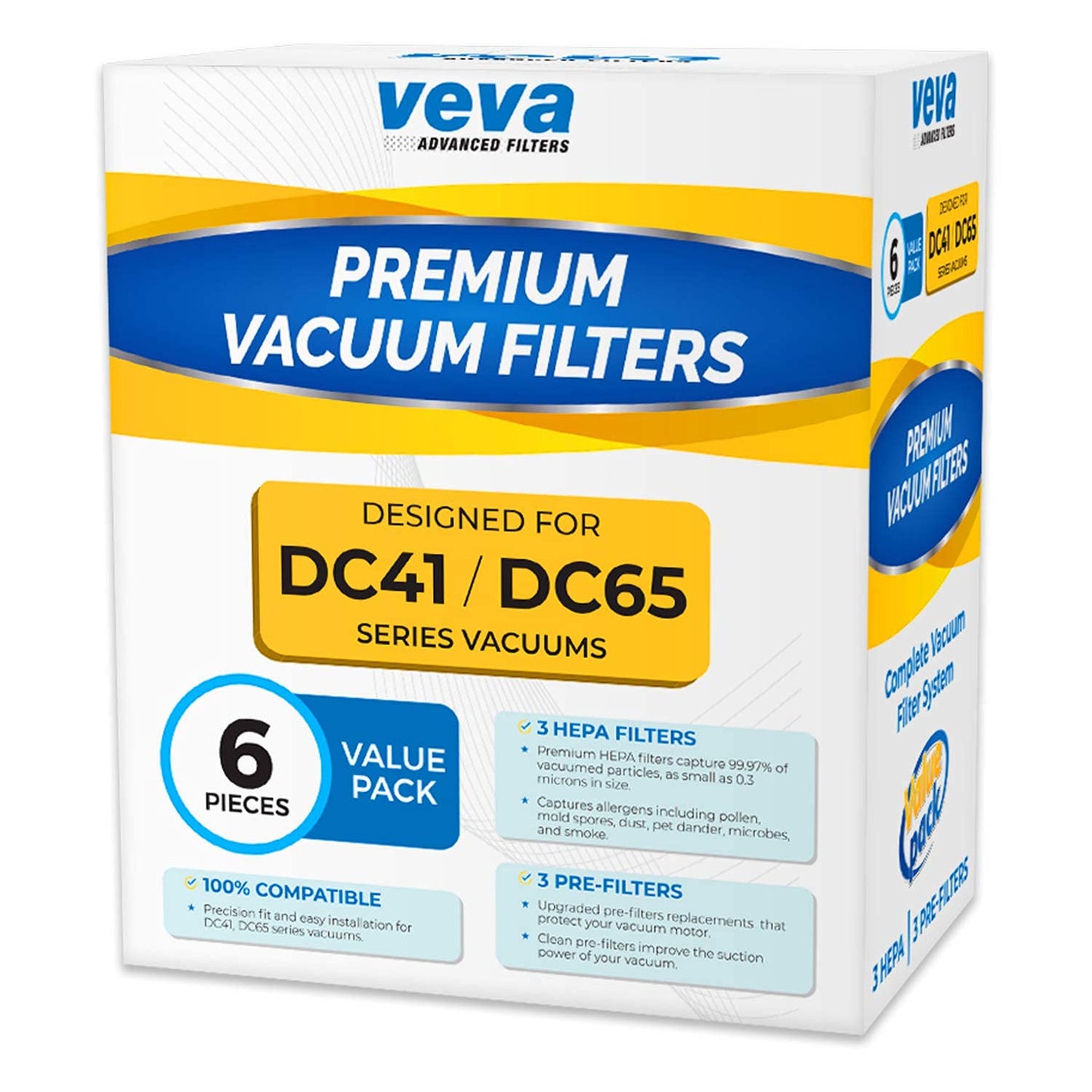 VEVA Vacuum Filter Set with 6 Pieces Total of 3 HEPA Filters, 3 Pre Filters