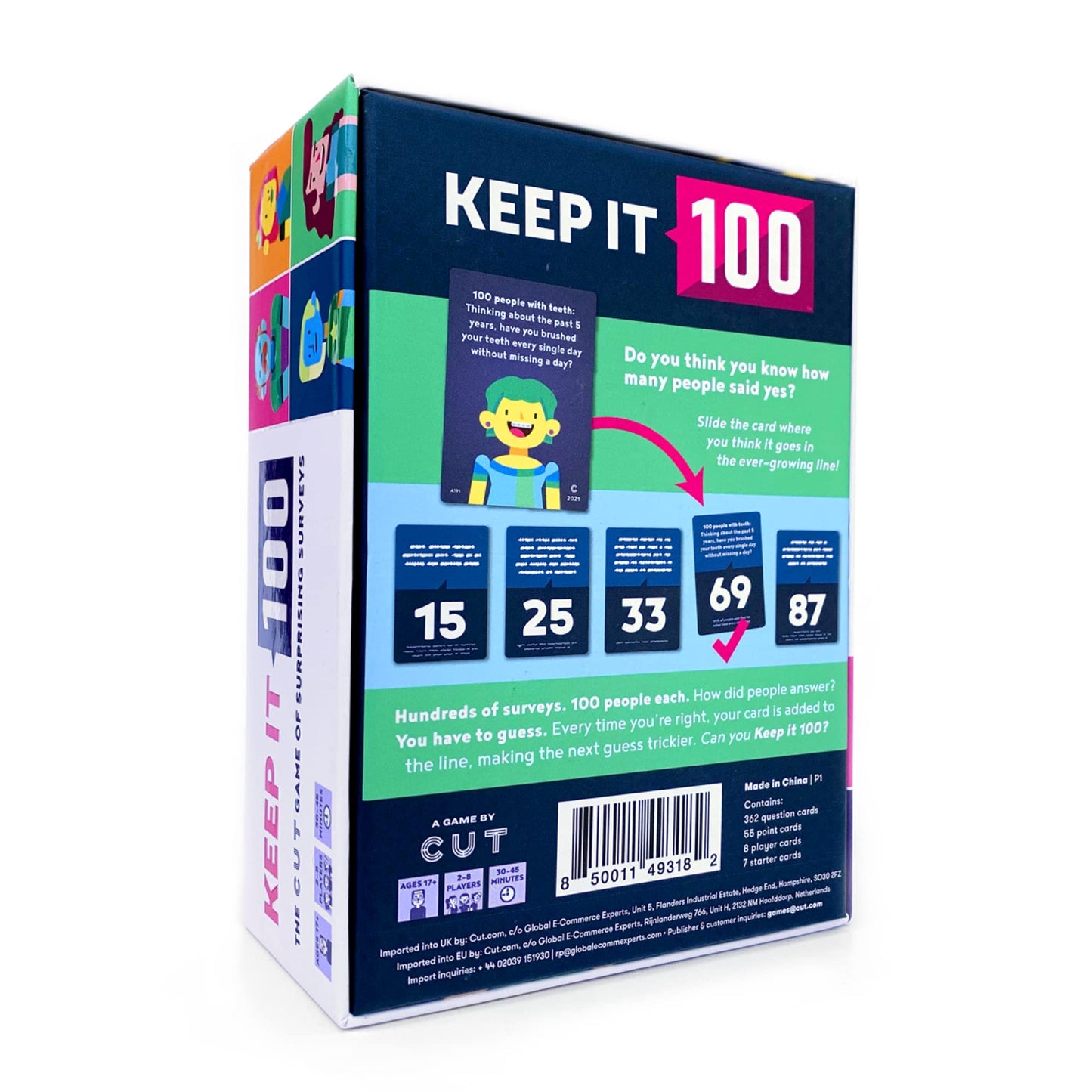 Keep It 100: The Adult Party Game of Surprising Surveys | Social Intelligence Guessing Game | How Well Do You Know Your Friends Card Game for Adults by Cut