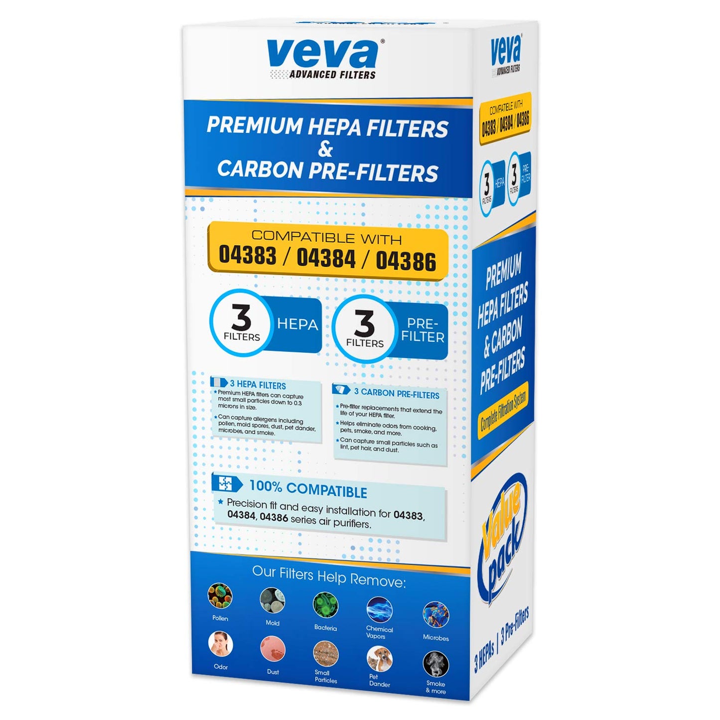 VEVA Complete Premium 3 HEPA Style Filters &3 Full-Size Activated Carbon Pre-filters Pack