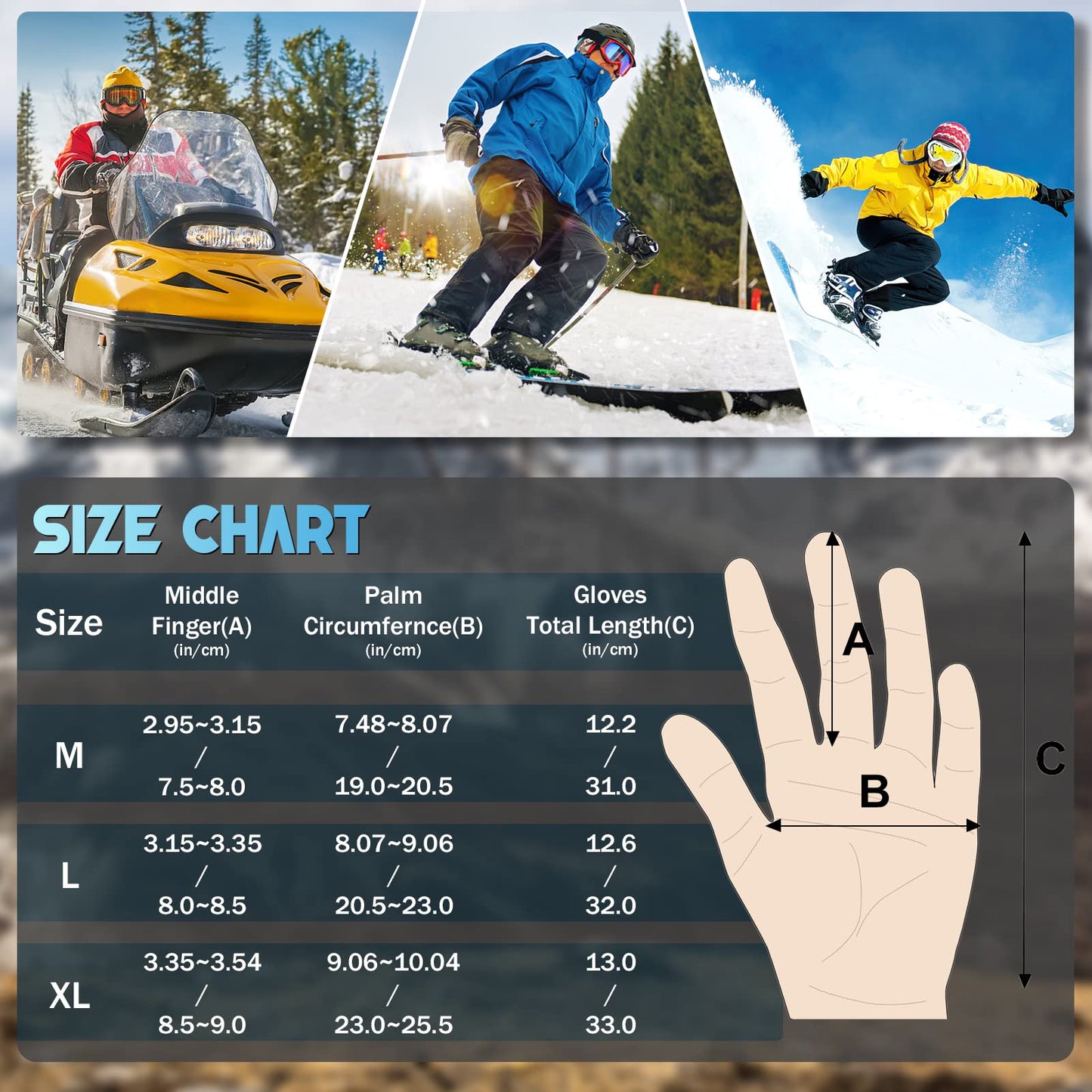 Ski Gloves Man Winter Warm Touchscreen Snow Cold Weather Skiing Snowboarding Women Breathable Waterproof Windproof Snowboard Glove Wrist Leashes