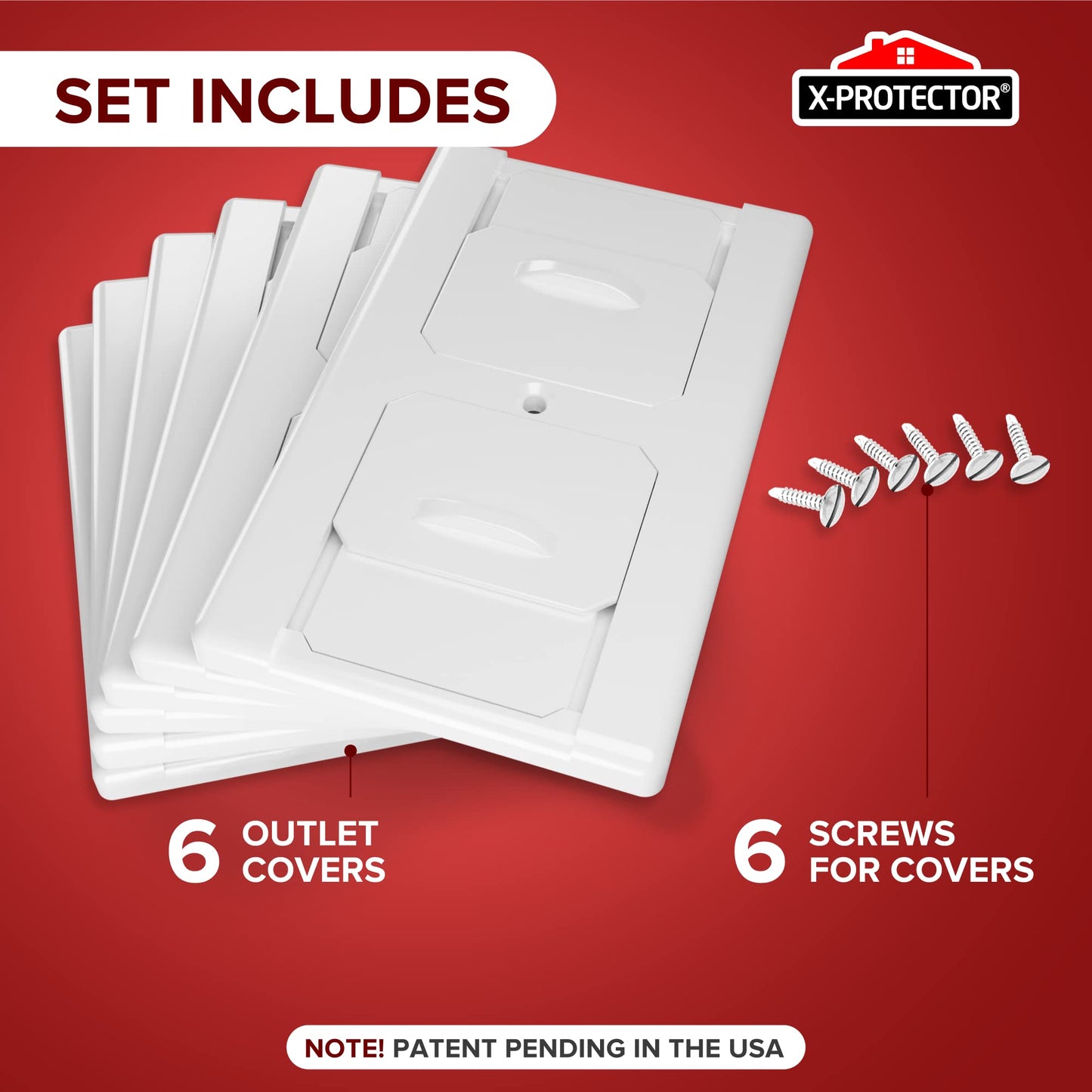 X-Protector Outlet Covers Wall Plate - Electrical Outlet Cover Plates with Protective Lids - Wall Plates with Open & Close Plug Covers for Electrical Outlets - Socket Covers for Outlets (6 PCS, White)