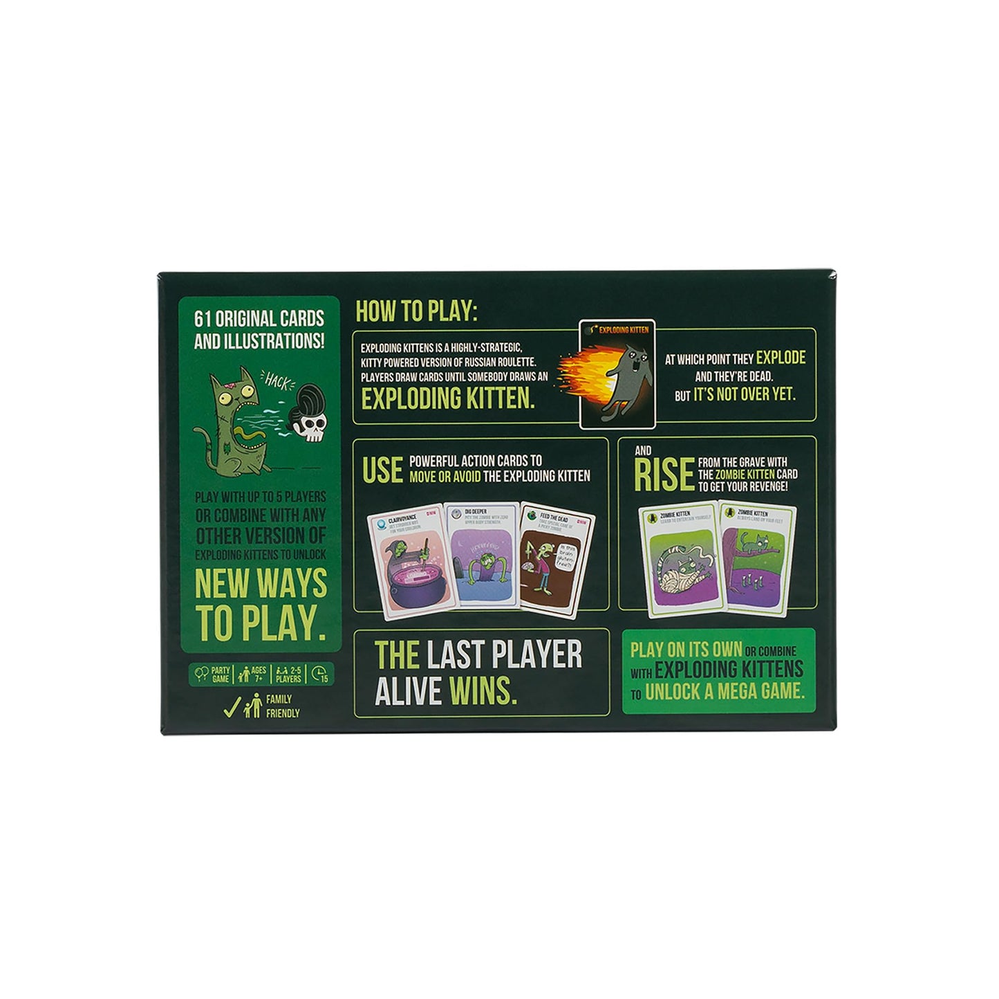 Zombie Kittens Party Game, Card Game by Exploding Kittens, 15 minutes, Ages 7 and up, 2-5 Players