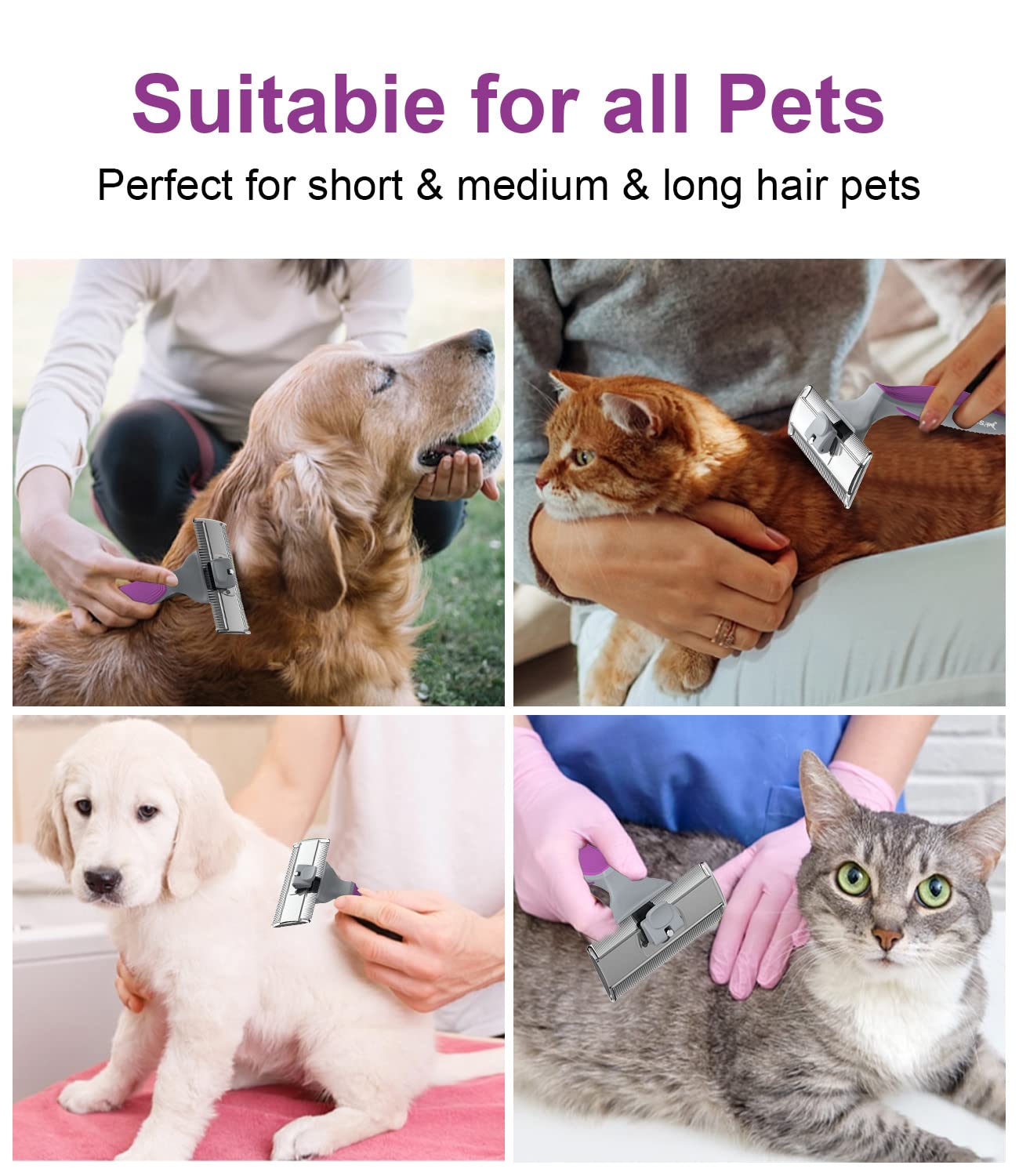 Dog Brush, Cat Shedding Brush Effectively Reduces Shedding by up to 90%, Dual Edge Design with Heavy Duty Stainless Steel Hair Removal Tool with Non-Slip Handle, Suitable for Cats, Dogs, Horses, etc.