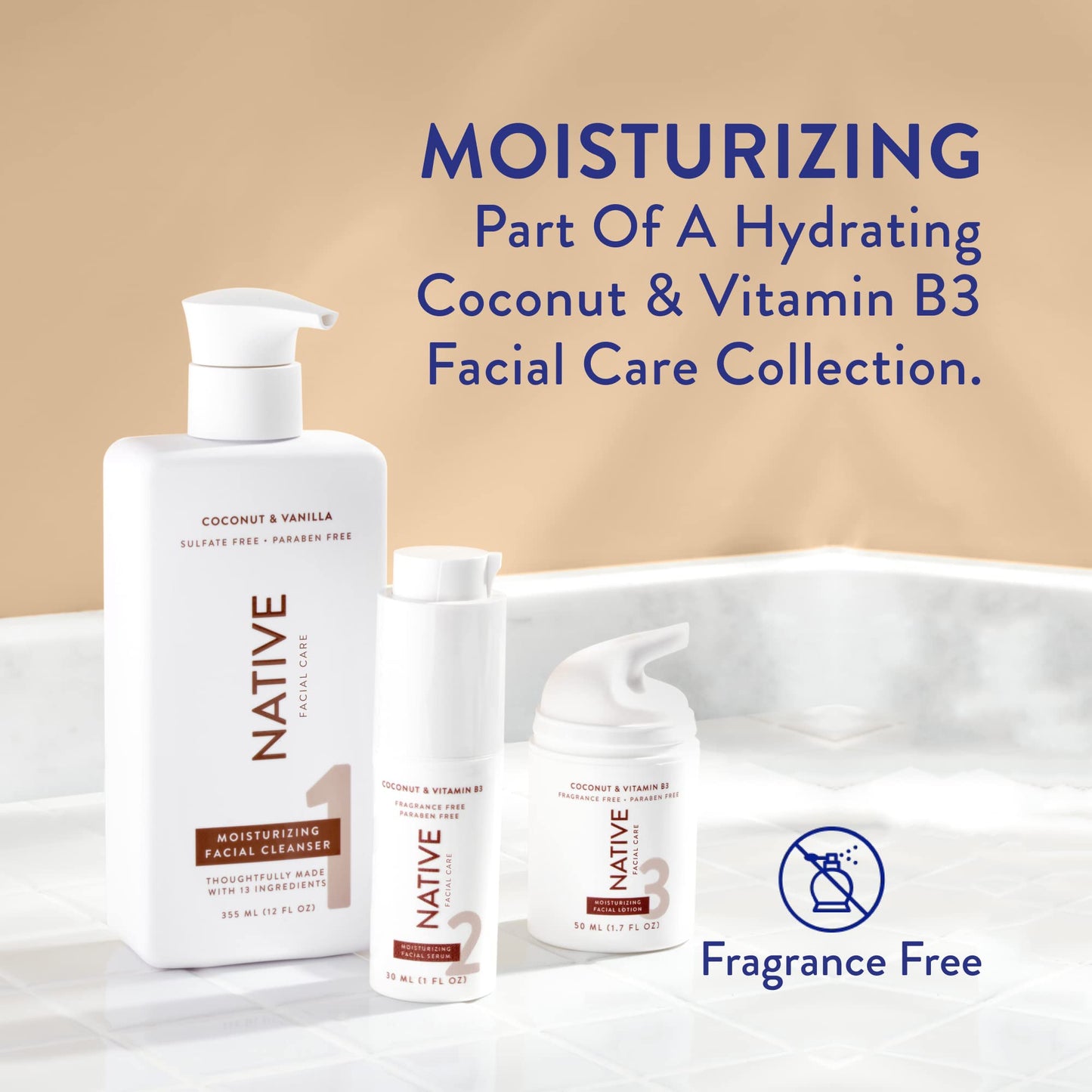 Native Coconut & Niacinamide Moisturizing Facial Lotion, Normal to Dry Skin Types, 1.7 oz