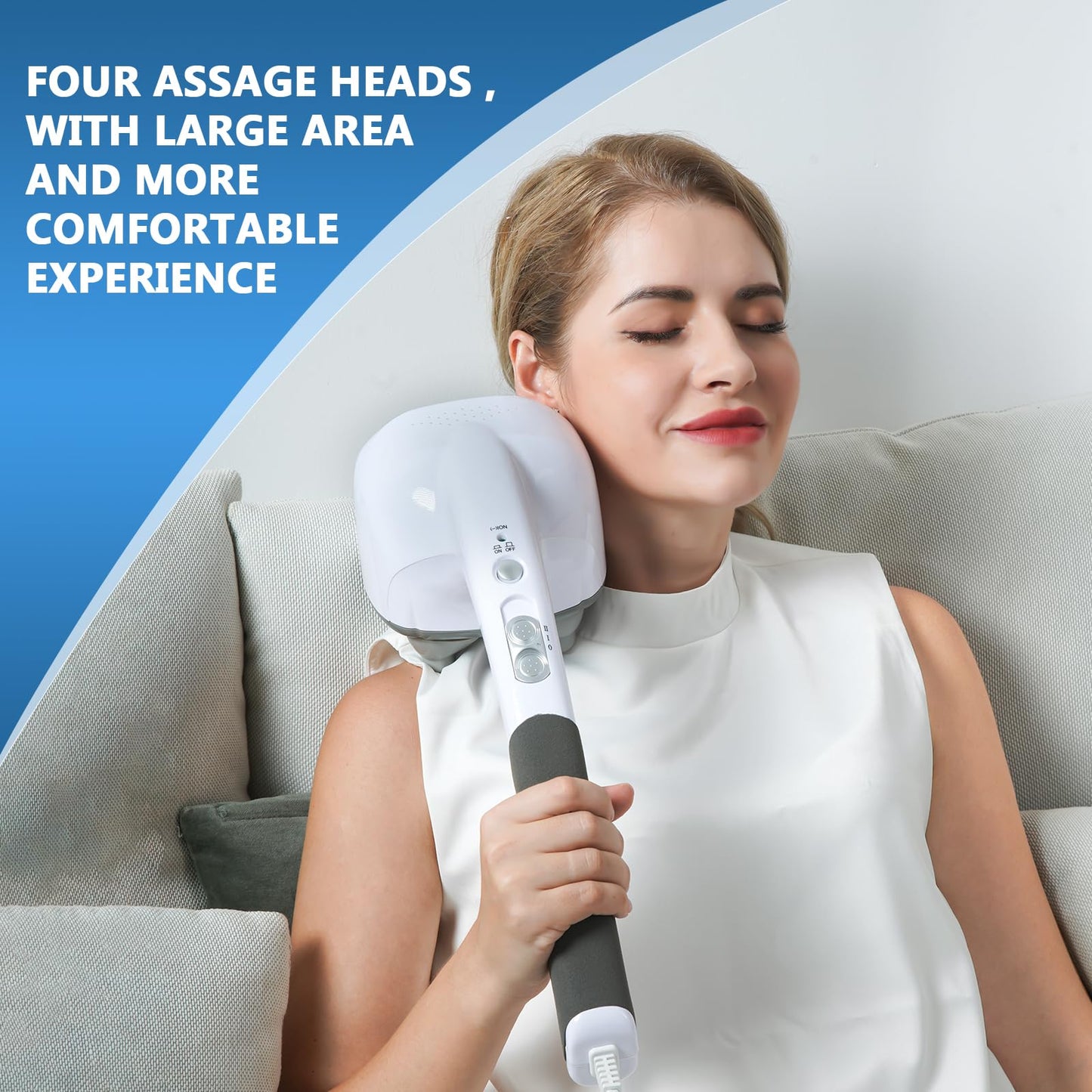 Four Heads Massager, Back Massager, Neck Massager,Negative ion Assisted Massage, Large Area Massage. ABS Silicone Massage Head, Hand held Back Massager, Suitable for Full Body Massage