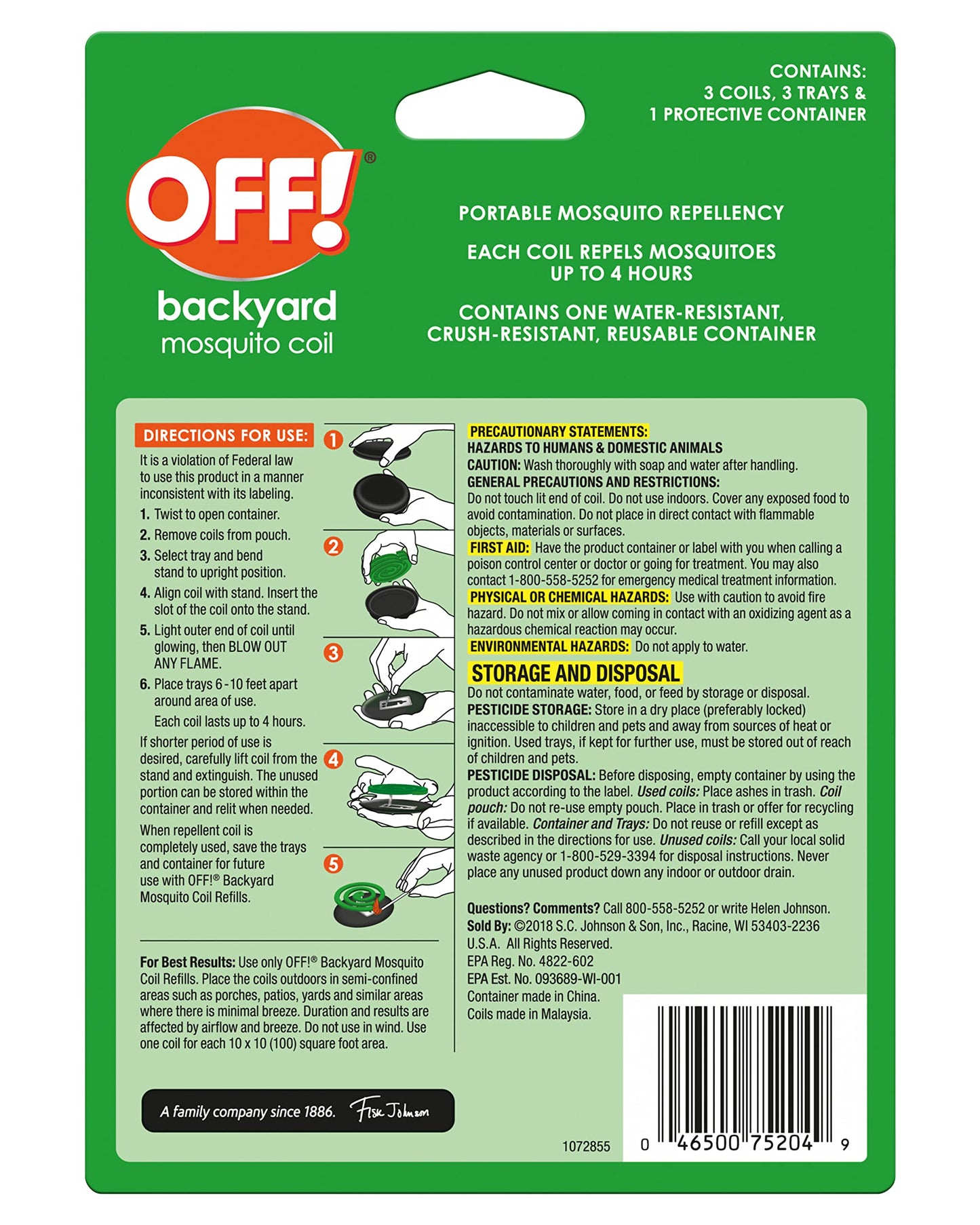 OFF! Backyard Mosquito Repellent Coil Starter Pack, Deterrent Devices, 1.059 oz, 3 Piece