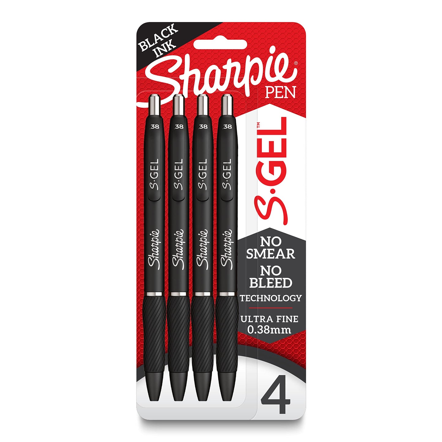 Sharpie S-Gel, Gel Pens, Ultra Fine Point (0.38 mm), Black, 4 Count