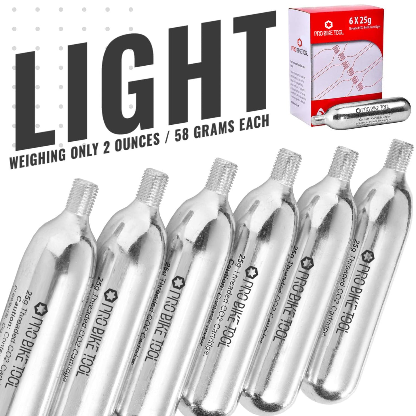 CO2 Cartridges with Threaded Connection, 6 x 25g