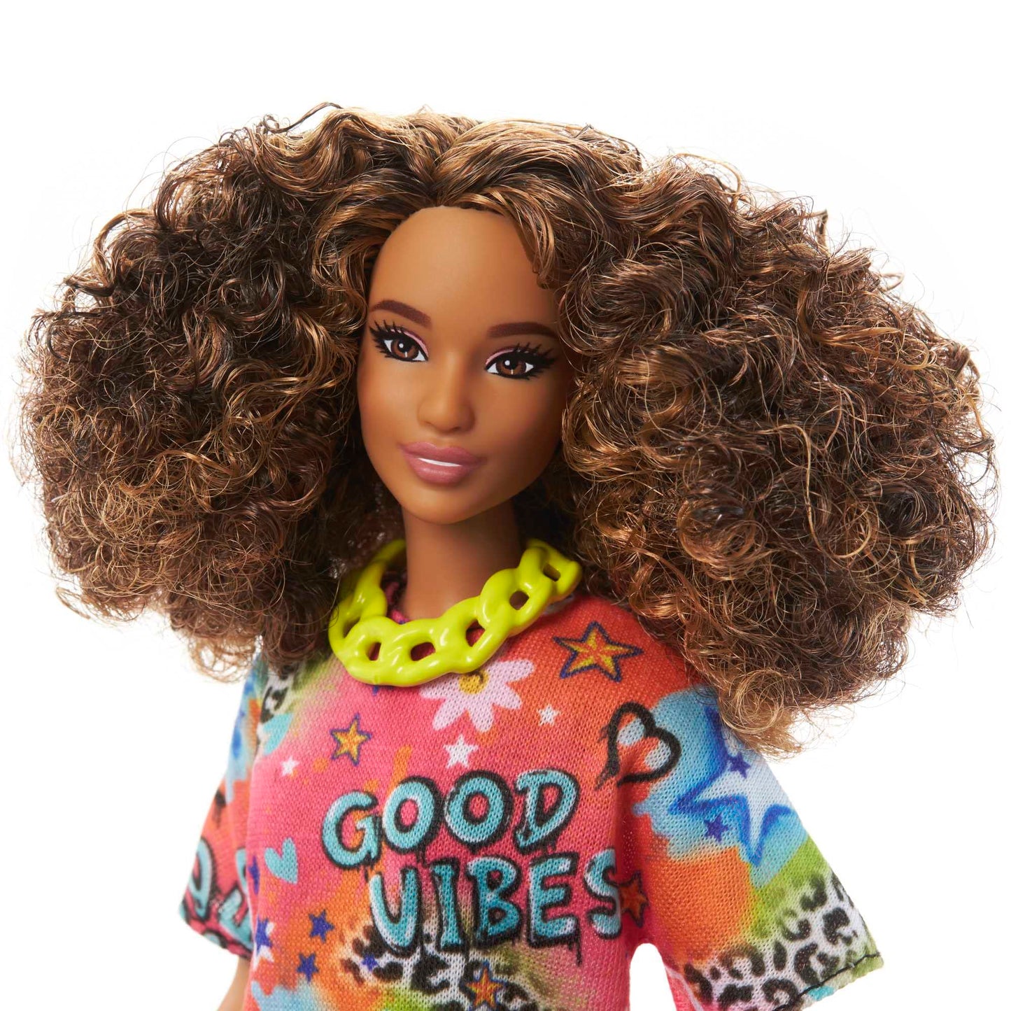 Barbie Fashionistas Doll #201 in Graffiti Dress with Athletic Body, Curly Brunette Hair & Accessories