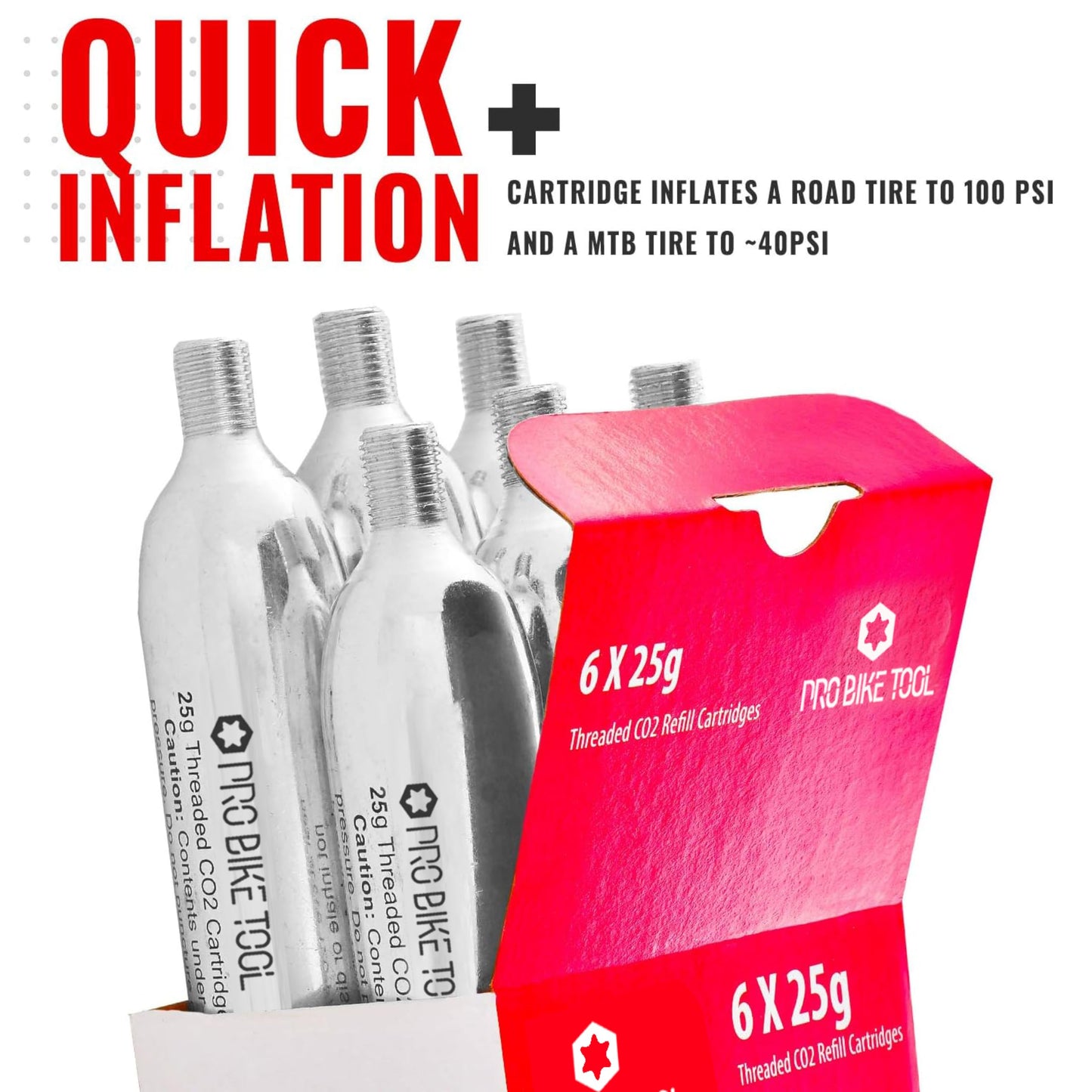 CO2 Cartridges with Threaded Connection, 6 x 25g
