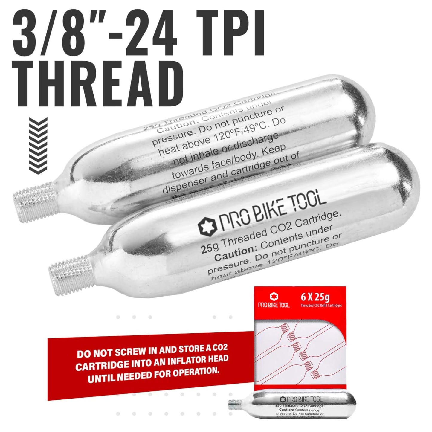 CO2 Cartridges with Threaded Connection, 6 x 25g