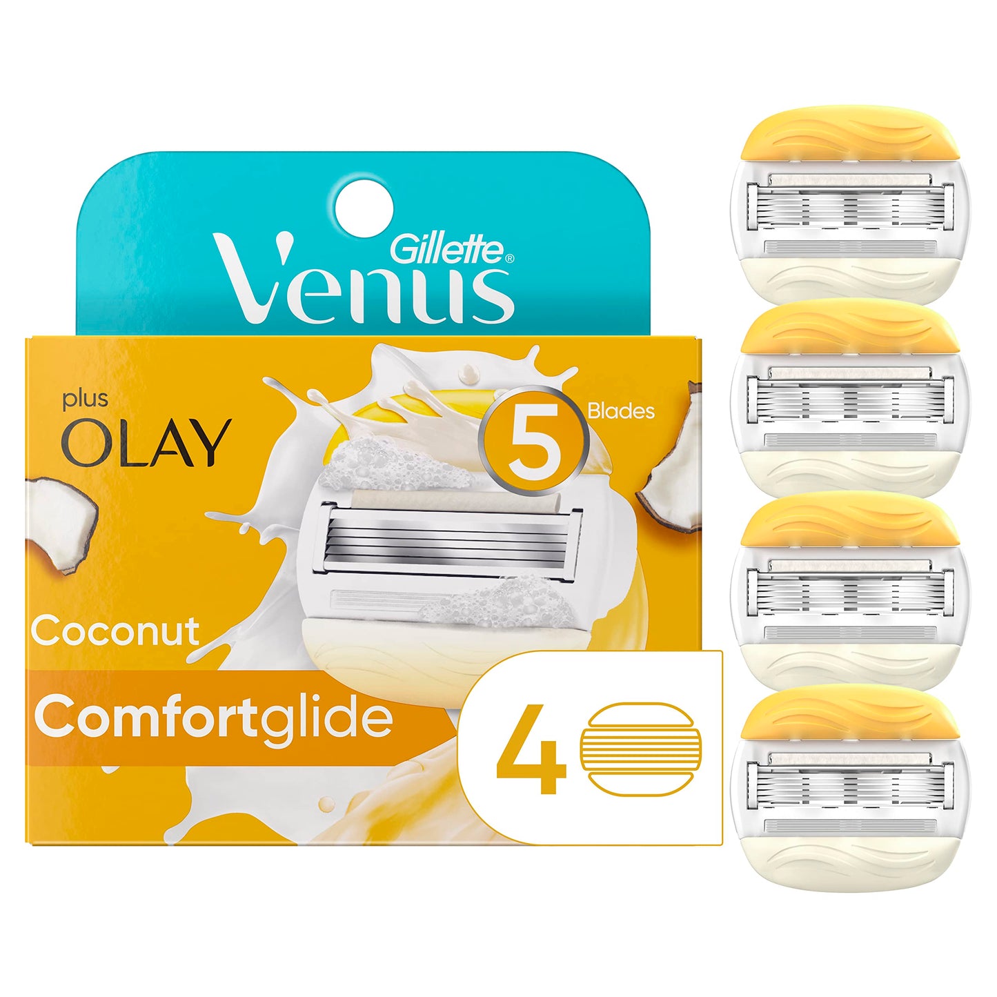Gillette Venus ComfortGlide Plus Olay Coconut Women's Razor Blade Refills, 4 Count