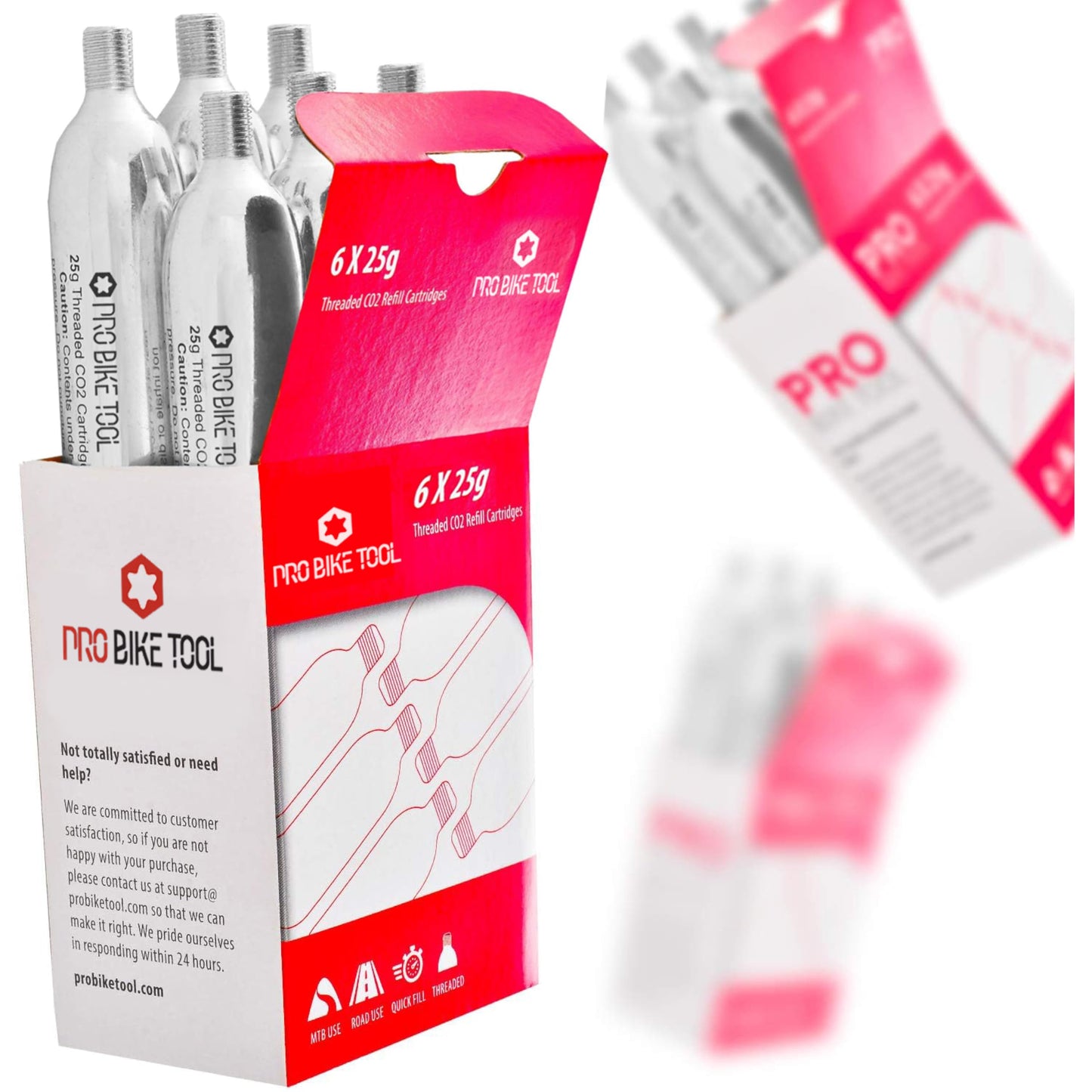 CO2 Cartridges with Threaded Connection, 6 x 25g