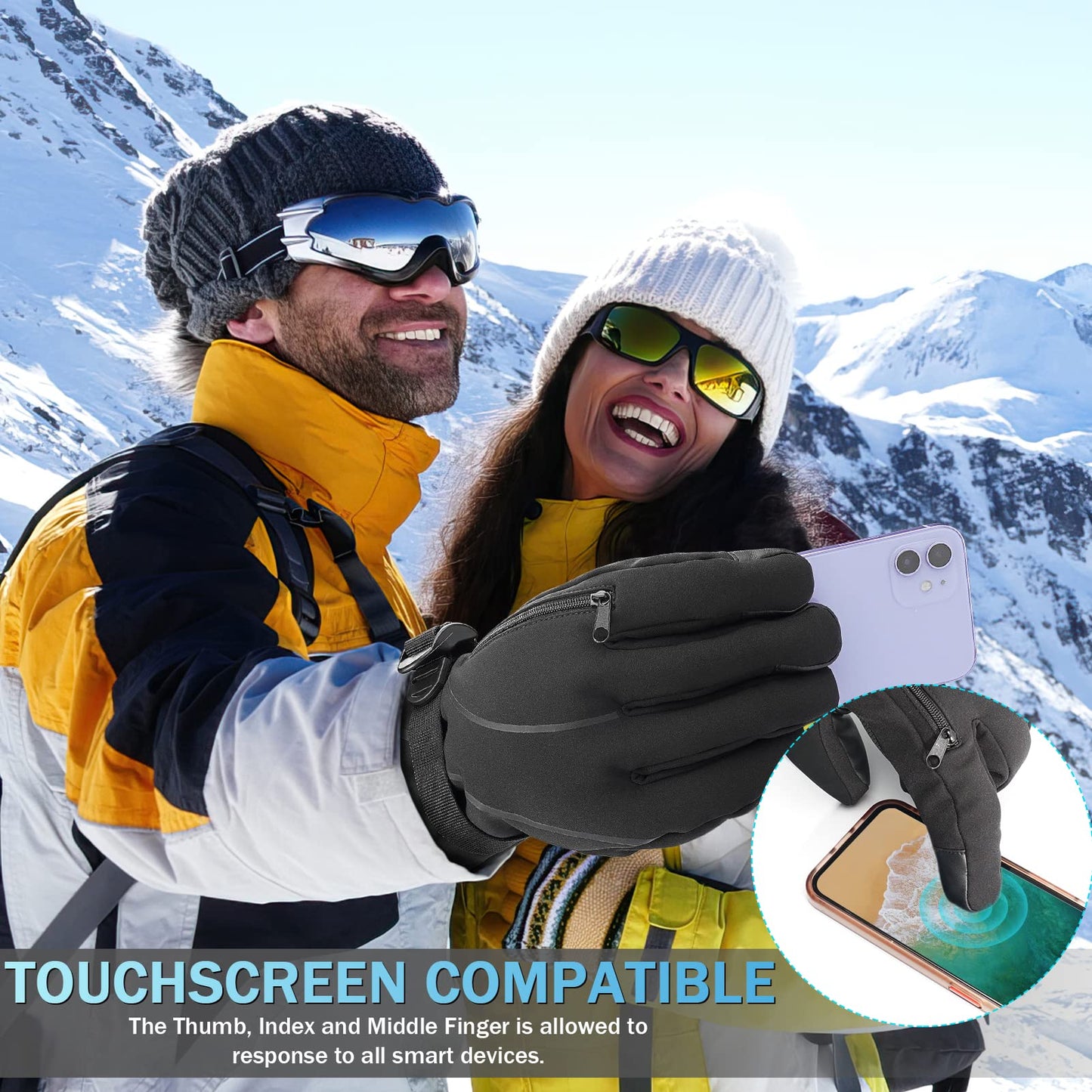 Ski Gloves Man Winter Warm Touchscreen Snow Cold Weather Skiing Snowboarding Women Breathable Waterproof Windproof Snowboard Glove Wrist Leashes