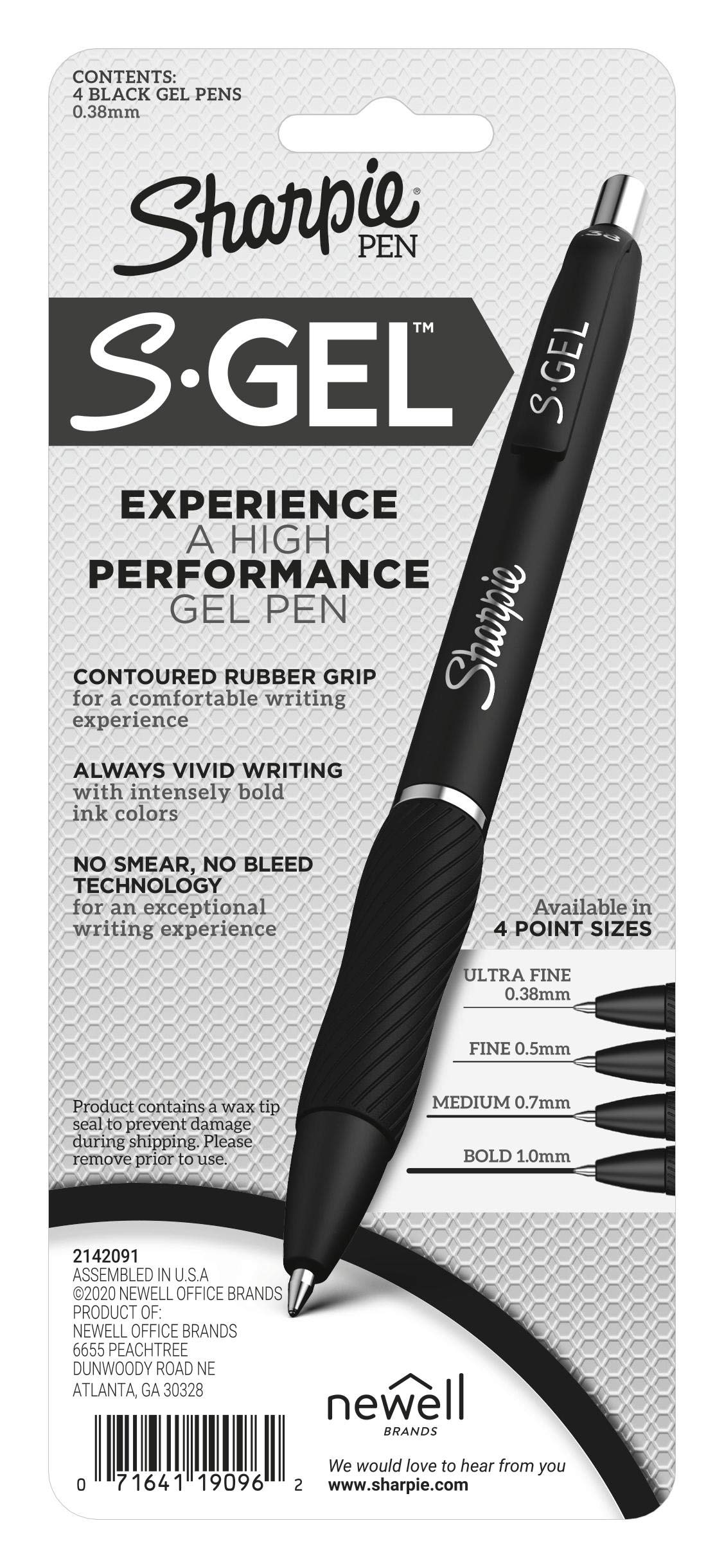 Sharpie S-Gel, Gel Pens, Ultra Fine Point (0.38 mm), Black, 4 Count
