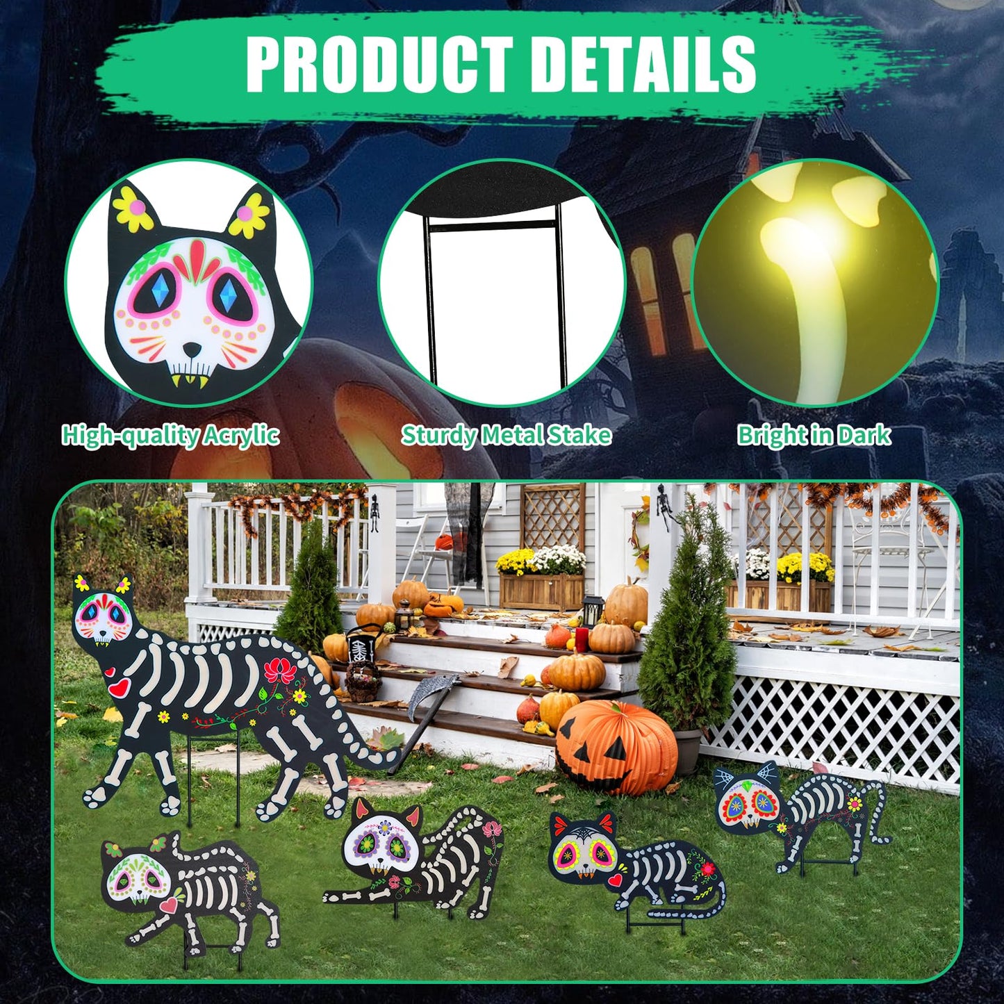 Funny Cat Yard Signs, 5PCS Lighted Cute Cat Kitty, Cat Lover Gifts Cats Welcome People Tolerated Kitten Lighted Sign with Stakes, Funny Sign for Pet Shop Home