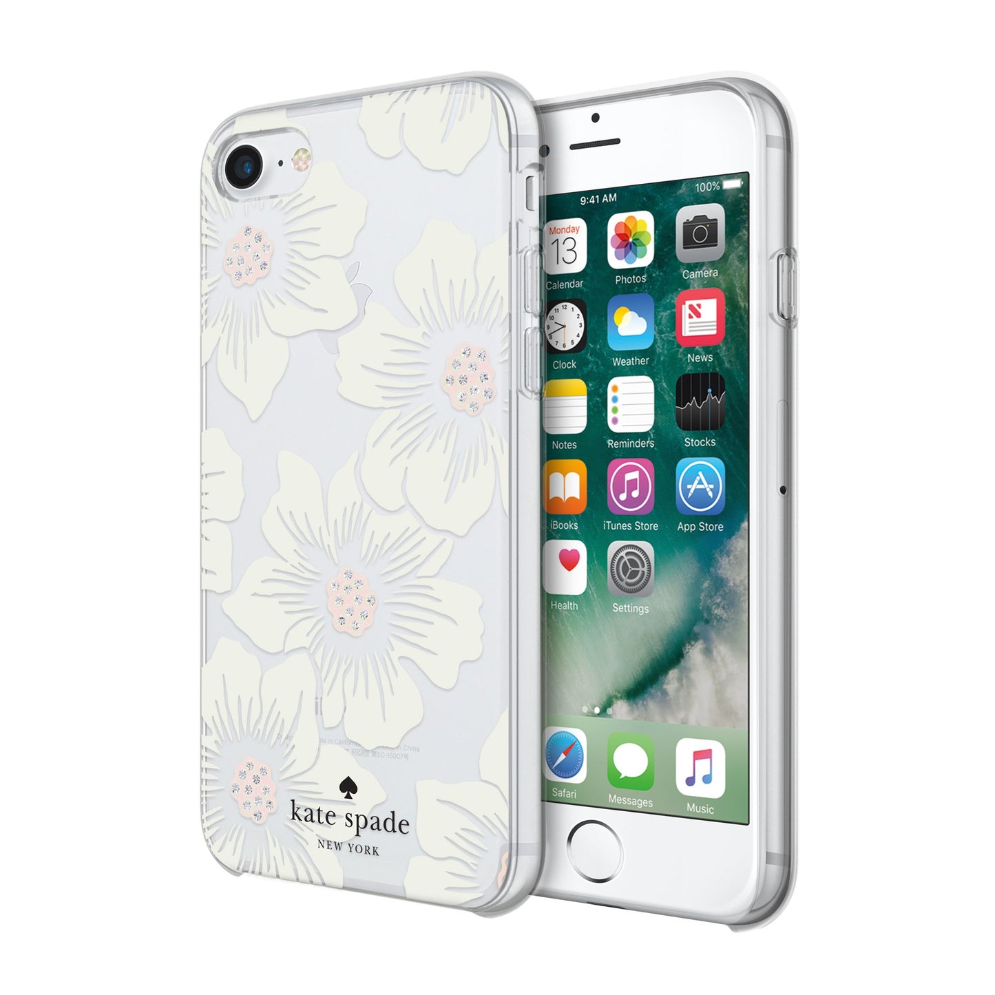 Kate Spade Hybrid Hardshell Case for iPhone 8/7 - Hollyhock White Flowers/Clear