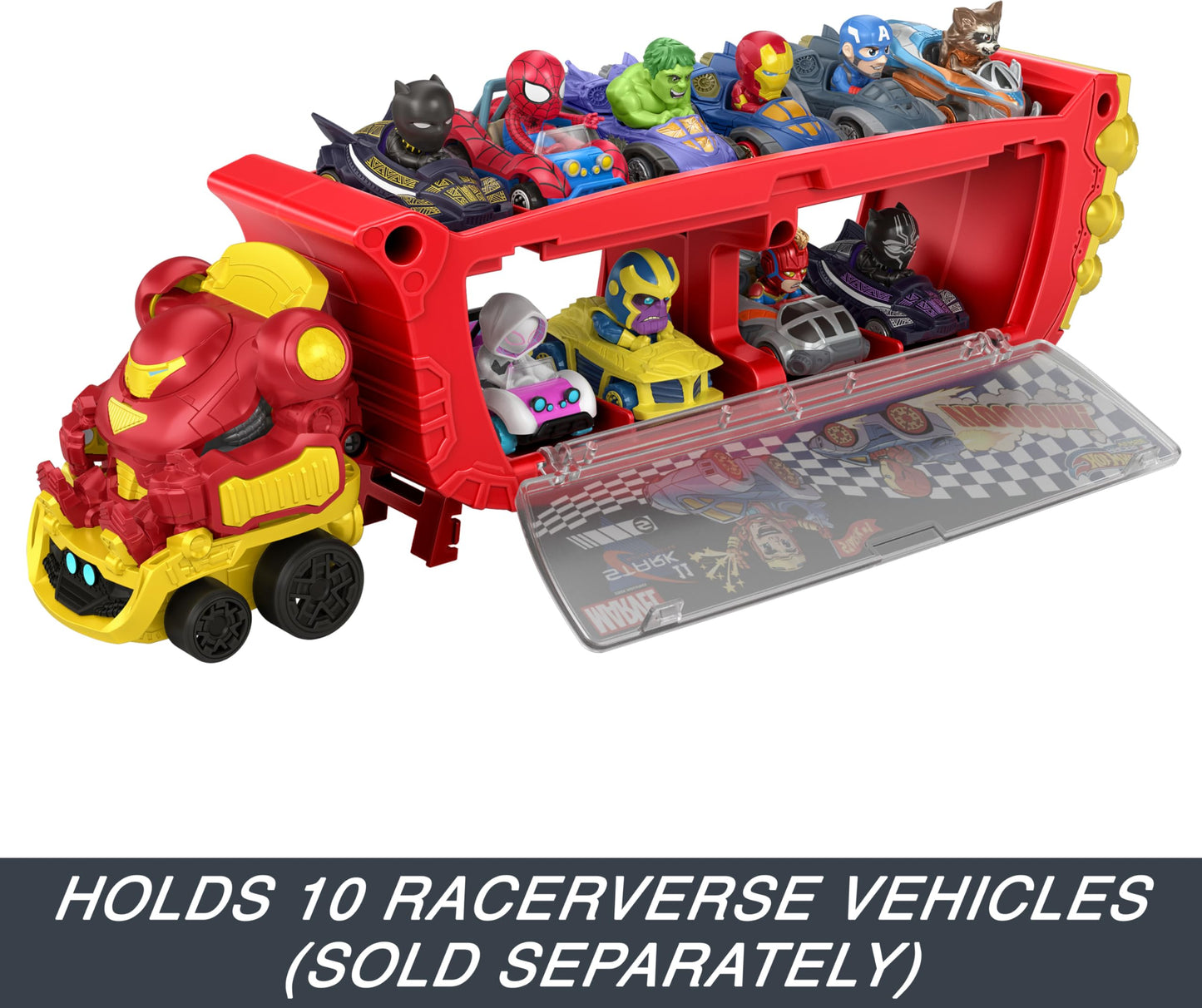 Hot Wheels RacerVerse Marvel Hulkbuster Hauler Play Vehicle, Stores Up to 10 Toy Cars