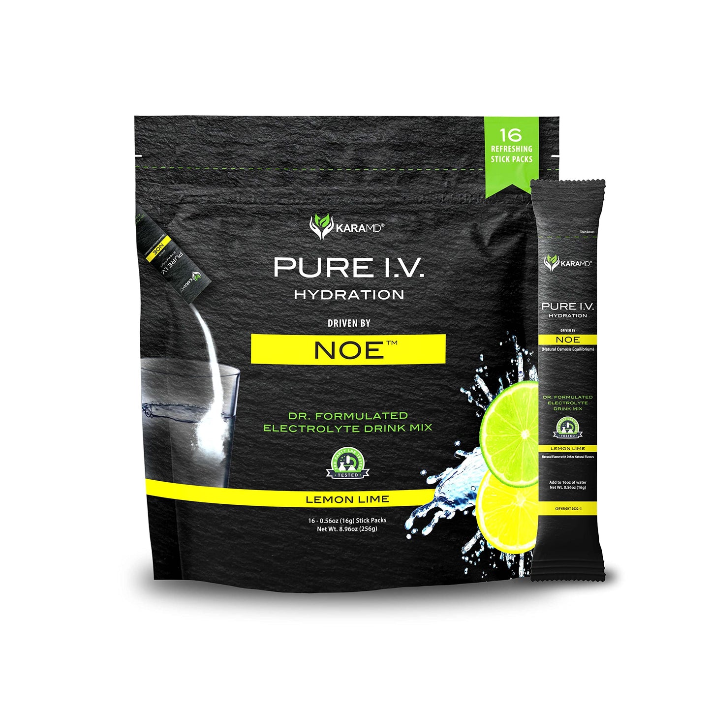 KaraMD Pure I.V. - Professionally Formulated Electrolyte Lemon Lime Powder Drink Mix – Refreshing & Delicious Hydrating Packets with Vitamins & Minerals – Lemon Lime - 1 Bag (16 Sticks)