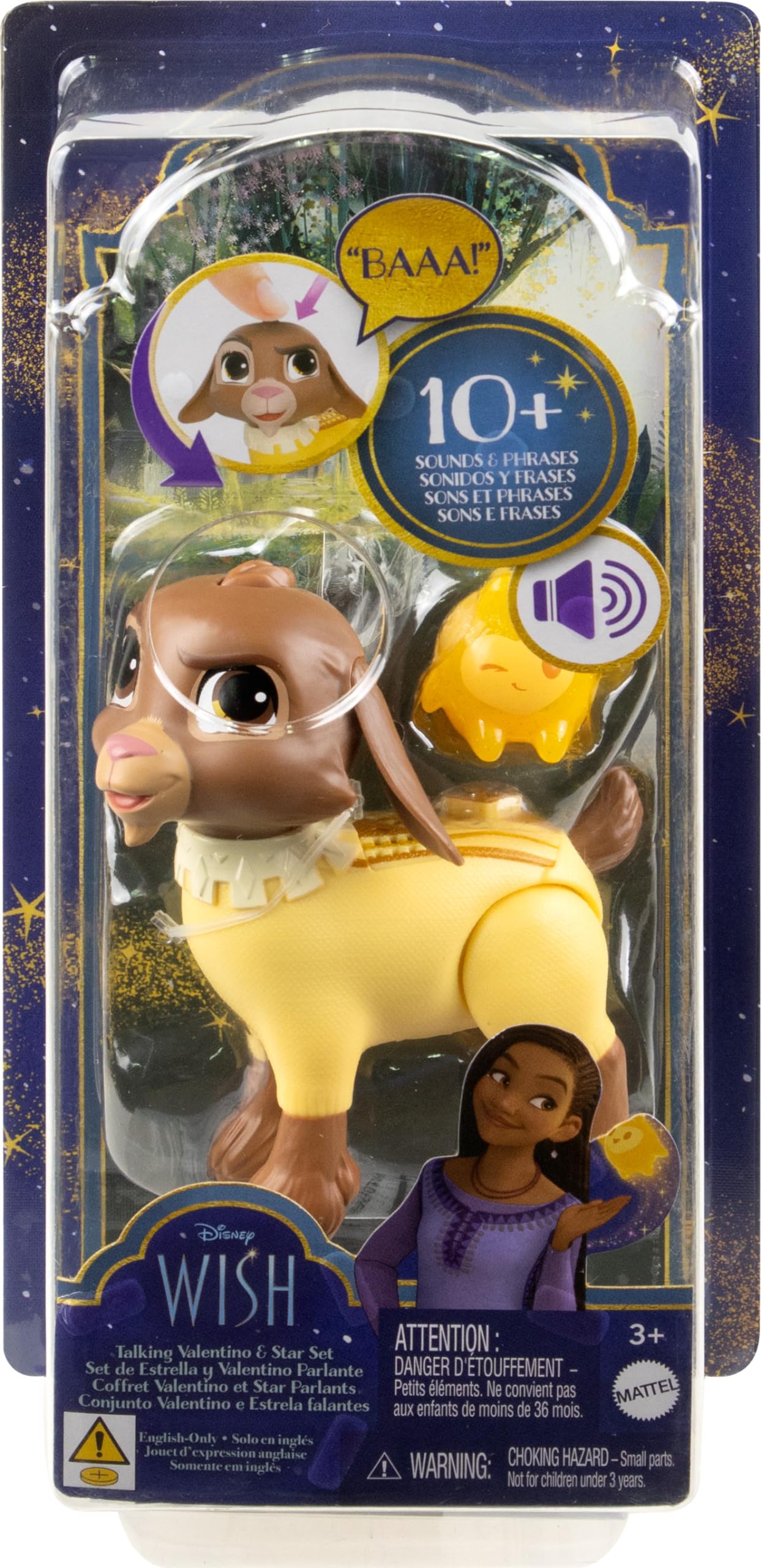 Mattel Disney Wish Dolls, Talking Valentino & Star Set, Goat Figure Speaks 10+ Sounds & English Phrases & Bends Back Legs, Inspired by The Movie