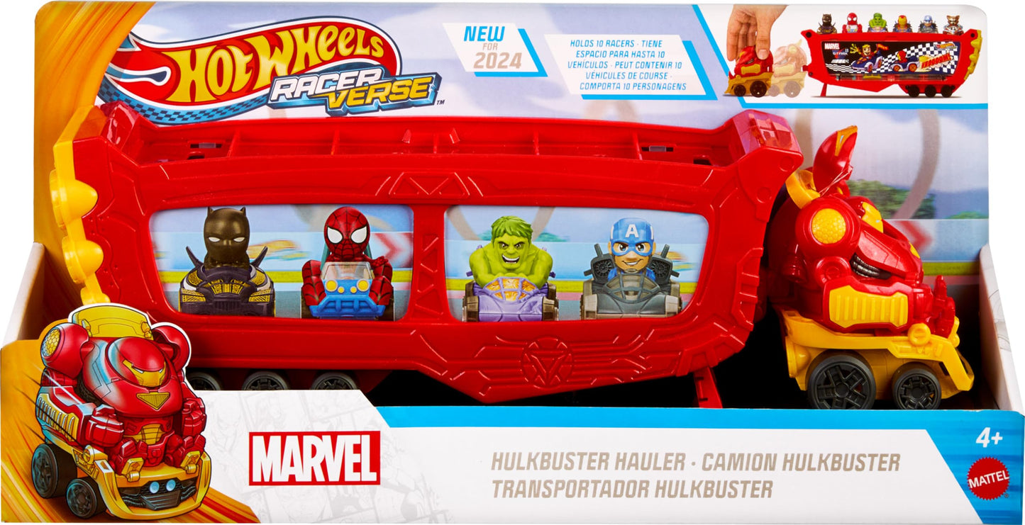 Hot Wheels RacerVerse Marvel Hulkbuster Hauler Play Vehicle, Stores Up to 10 Toy Cars