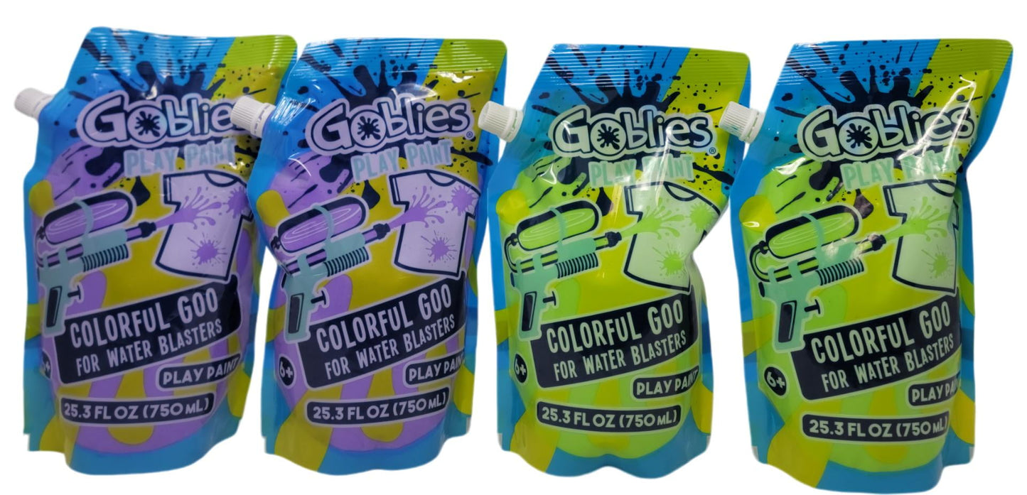 Goblies Play Paint Colorful Goo for Water Blasters - 4 Pack Variants 25.3 fl oz Each Bag