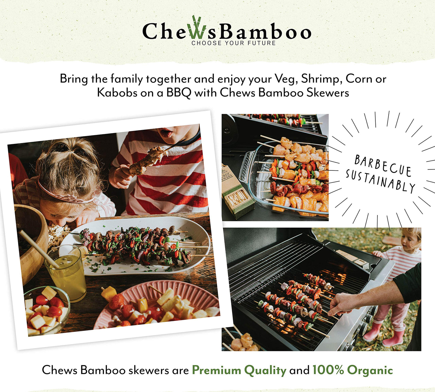 Chews Bamboo Skewers 14 inch, 4mm Thick, Wooden Skewers for Grilling and Shish Kabob Skewers (100 Kebab Sticks per Box)