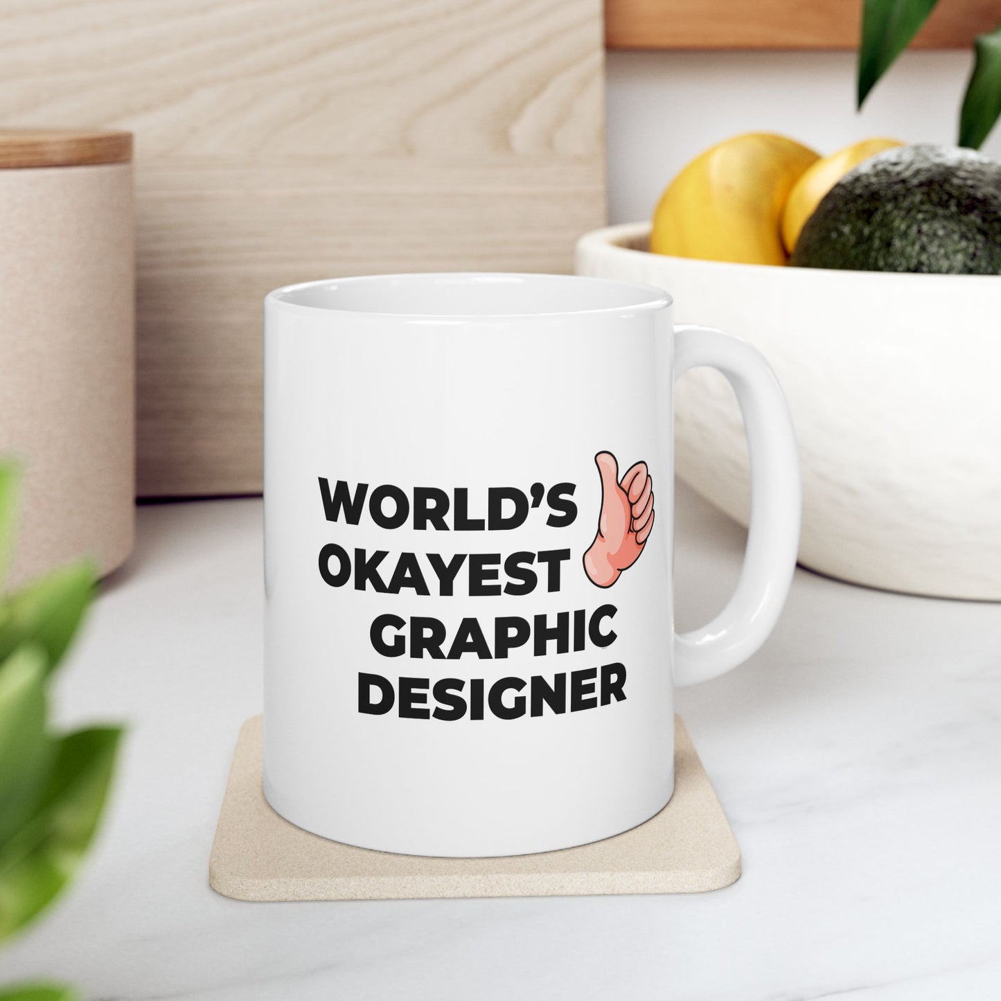 Taglines Gift Co. - World's Okayest Graphic Designer 11 oz Ceramic Mug - Novelty Coffee Tea Cup