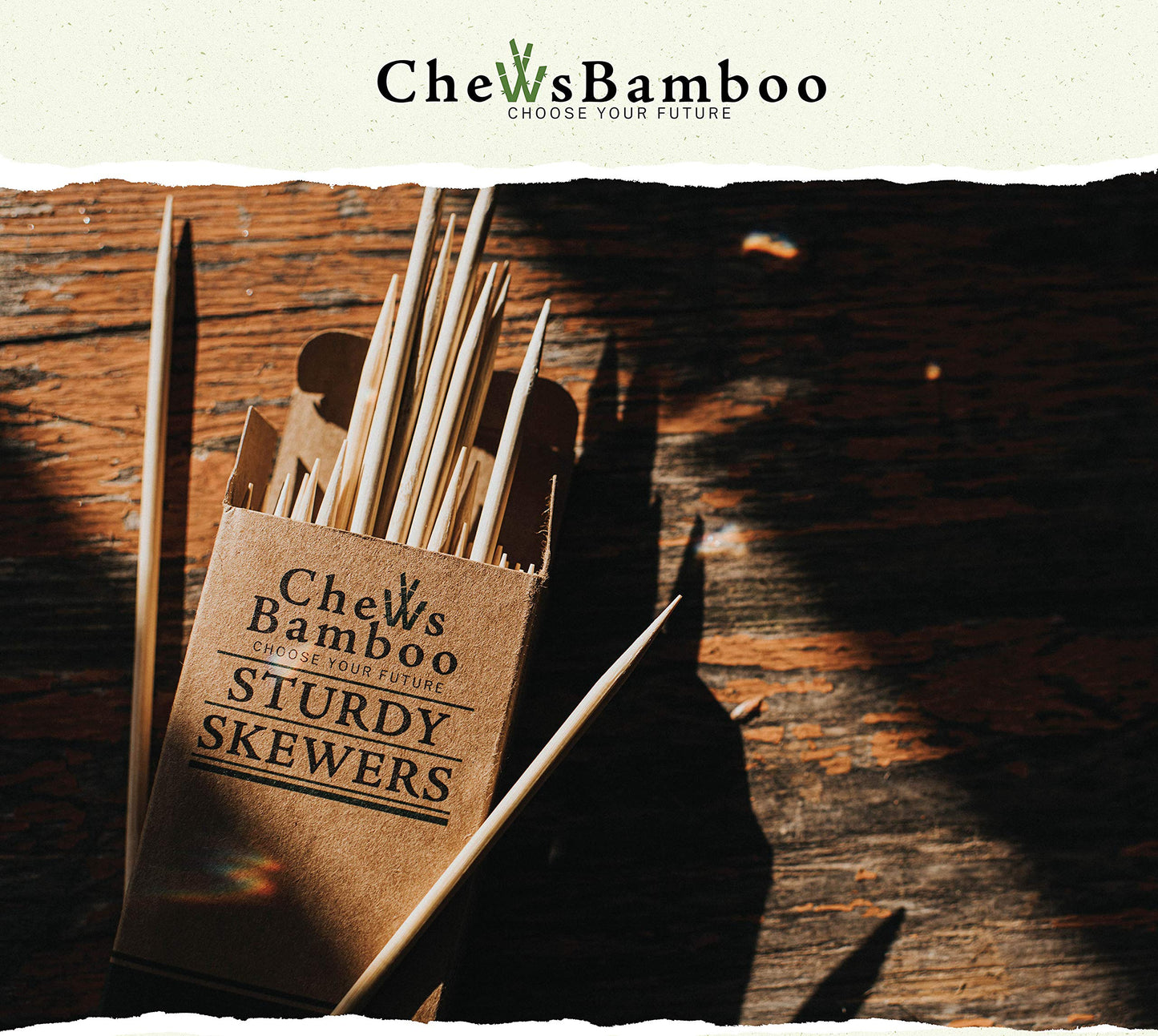 Chews Bamboo Skewers 14 inch, 4mm Thick, Wooden Skewers for Grilling and Shish Kabob Skewers (100 Kebab Sticks per Box)