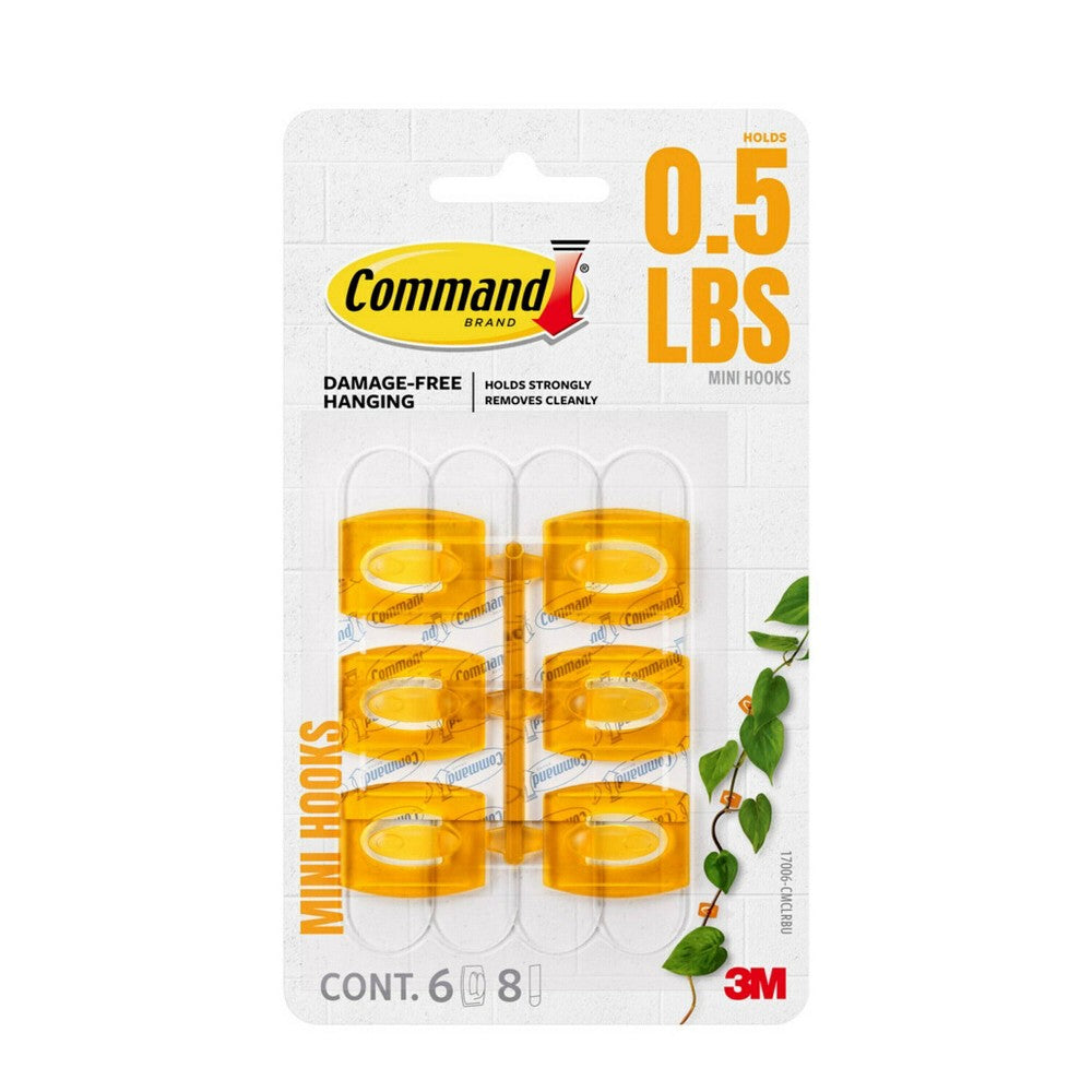 Command Mini Clear 6 Hooks Clementine 8 Strips
